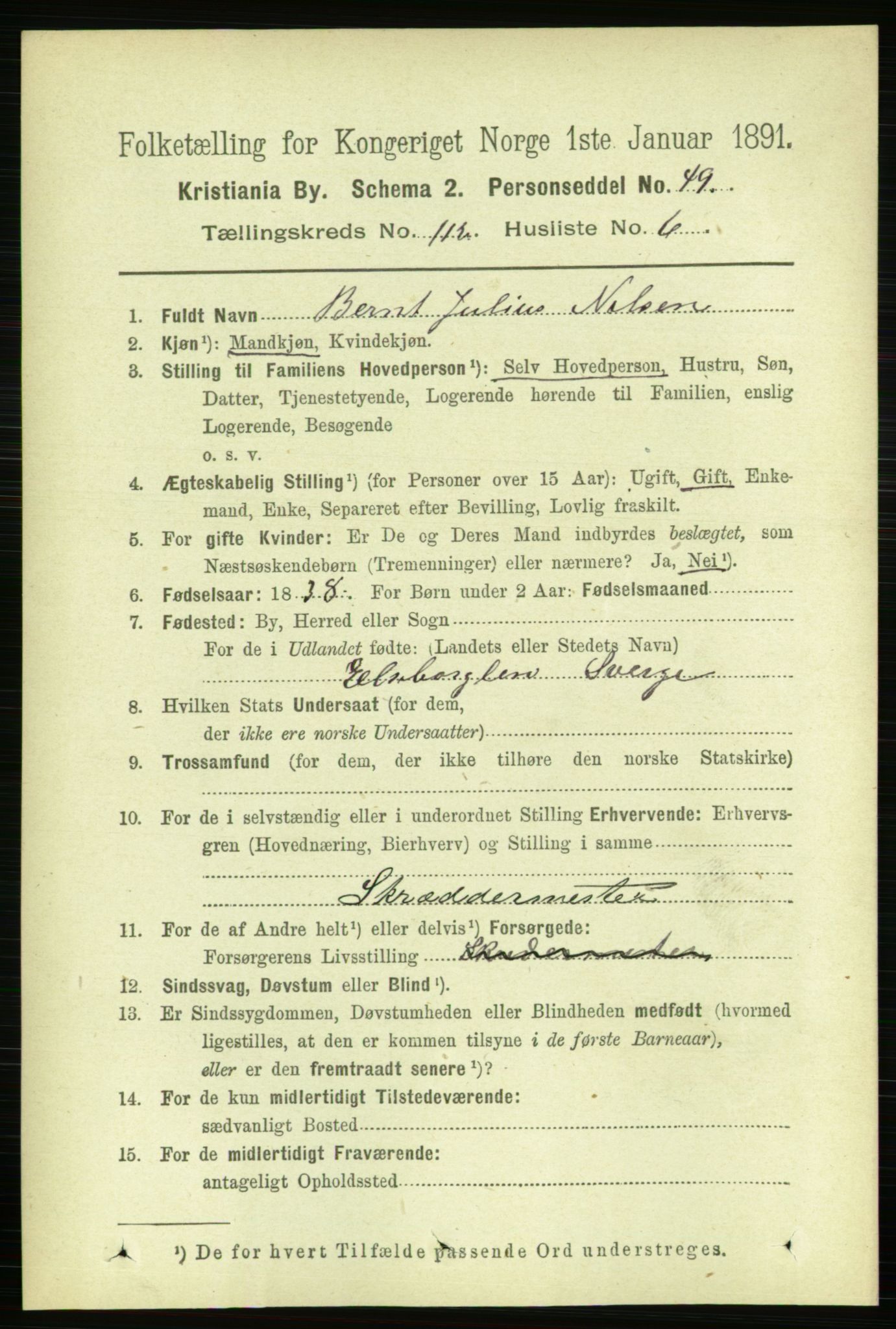 RA, 1891 census for 0301 Kristiania, 1891, p. 59153