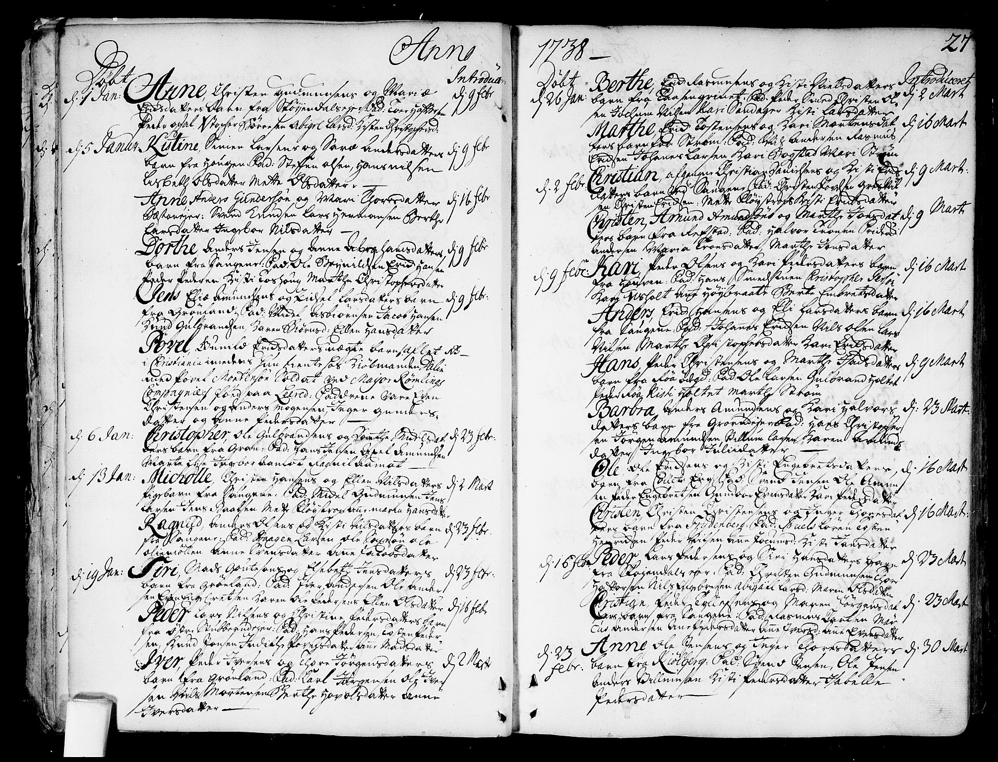 Aker prestekontor kirkebøker, SAO/A-10861/F/L0007: Parish register (official) no. 7, 1734-1748, p. 27