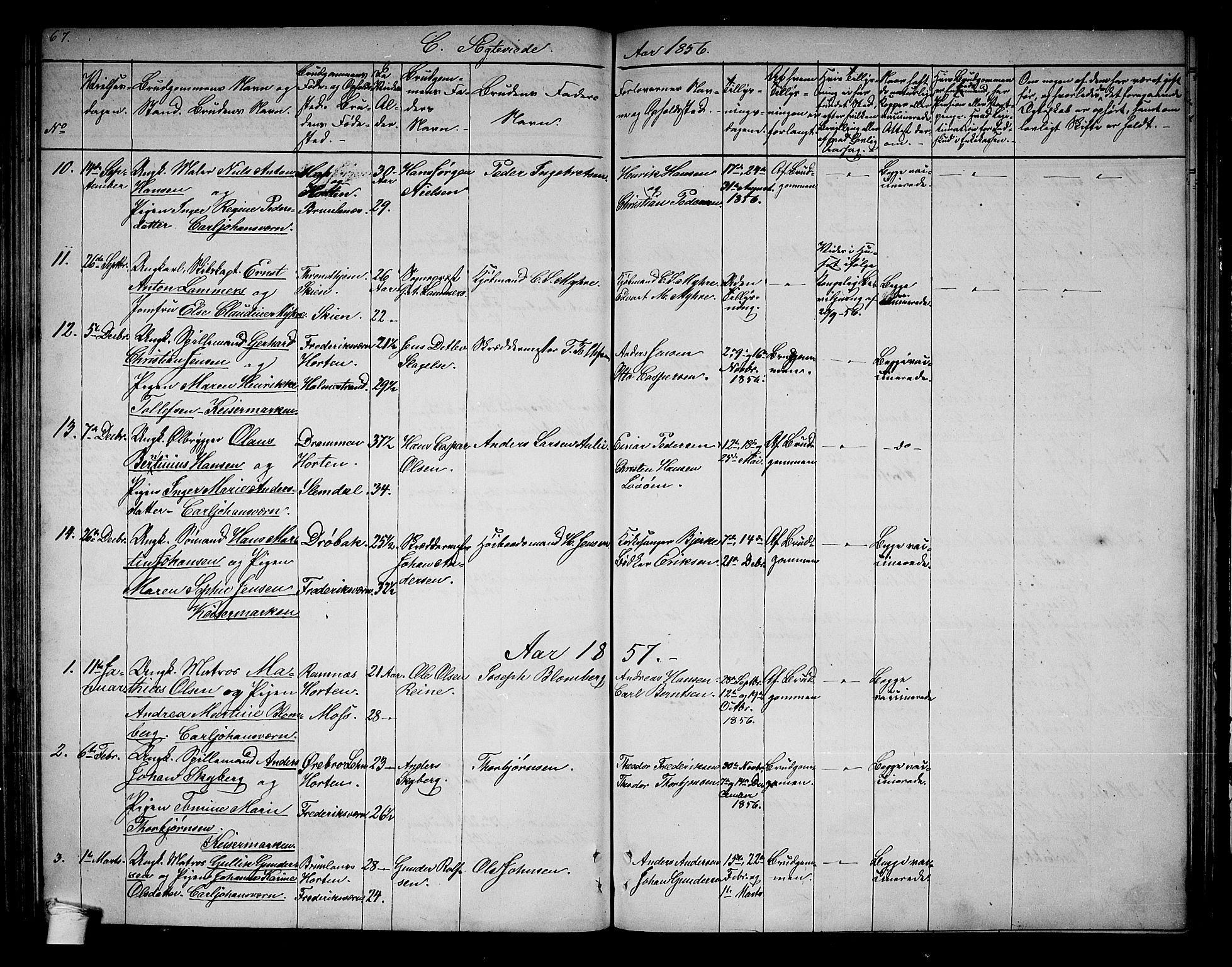 Horten kirkebøker, SAKO/A-348/G/Ga/L0001: Parish register (copy) no. 1, 1855-1863, p. 67