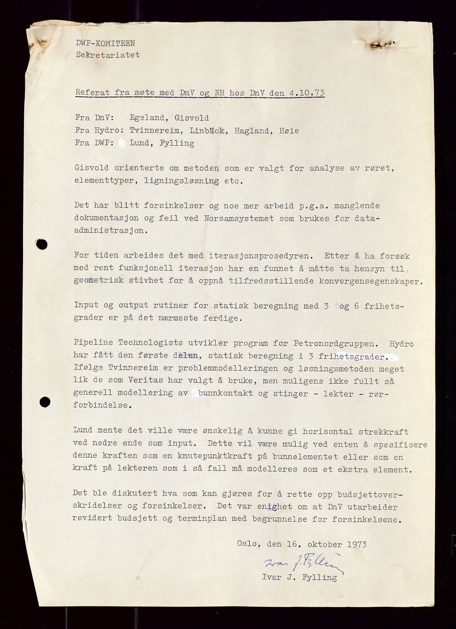 Industridepartementet, Oljekontoret, AV/SAST-A-101348/Di/L0001: DWP, møter juni - november, komiteemøter nr. 19 - 26, 1973-1974, p. 343