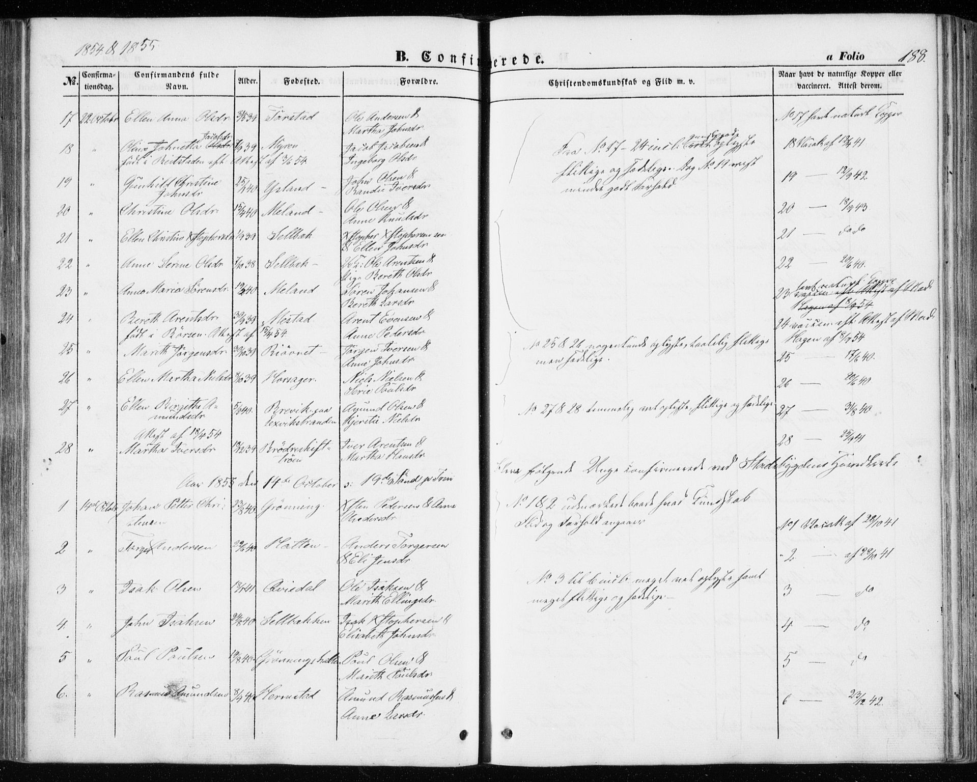 Ministerialprotokoller, klokkerbøker og fødselsregistre - Sør-Trøndelag, SAT/A-1456/646/L0611: Parish register (official) no. 646A09, 1848-1857, p. 188