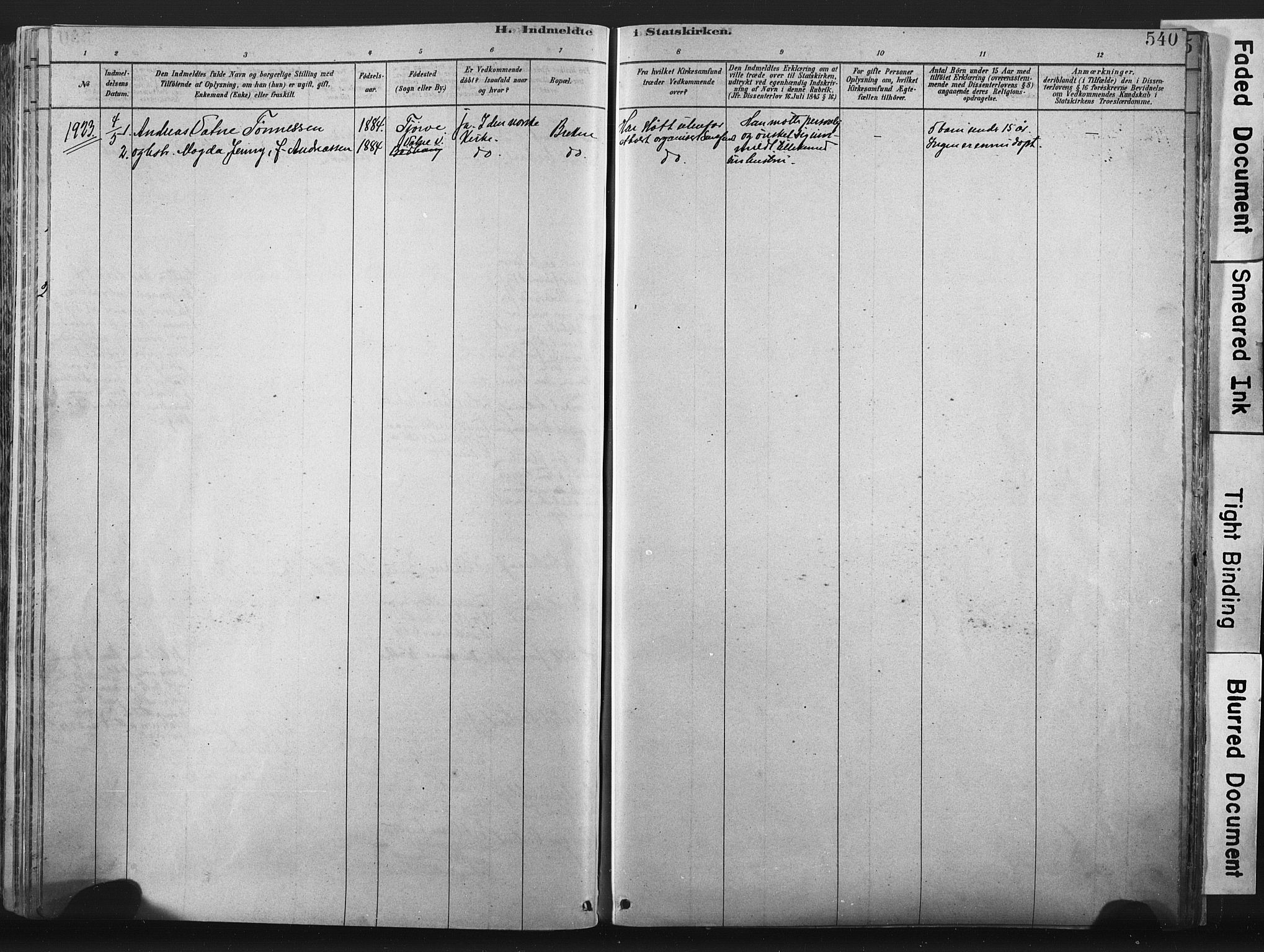 Lista sokneprestkontor, SAK/1111-0027/F/Fa/L0012: Parish register (official) no. A 12, 1879-1903, p. 540