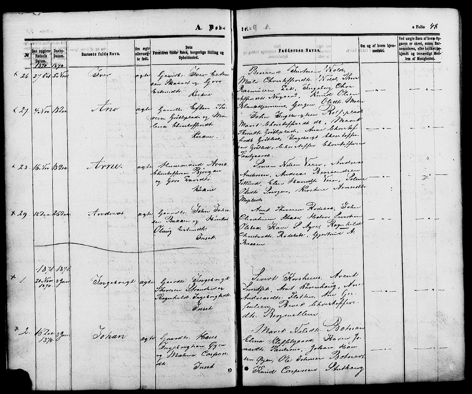 Kvikne prestekontor, SAH/PREST-064/H/Ha/Haa/L0006: Parish register (official) no. 6, 1863-1886, p. 48