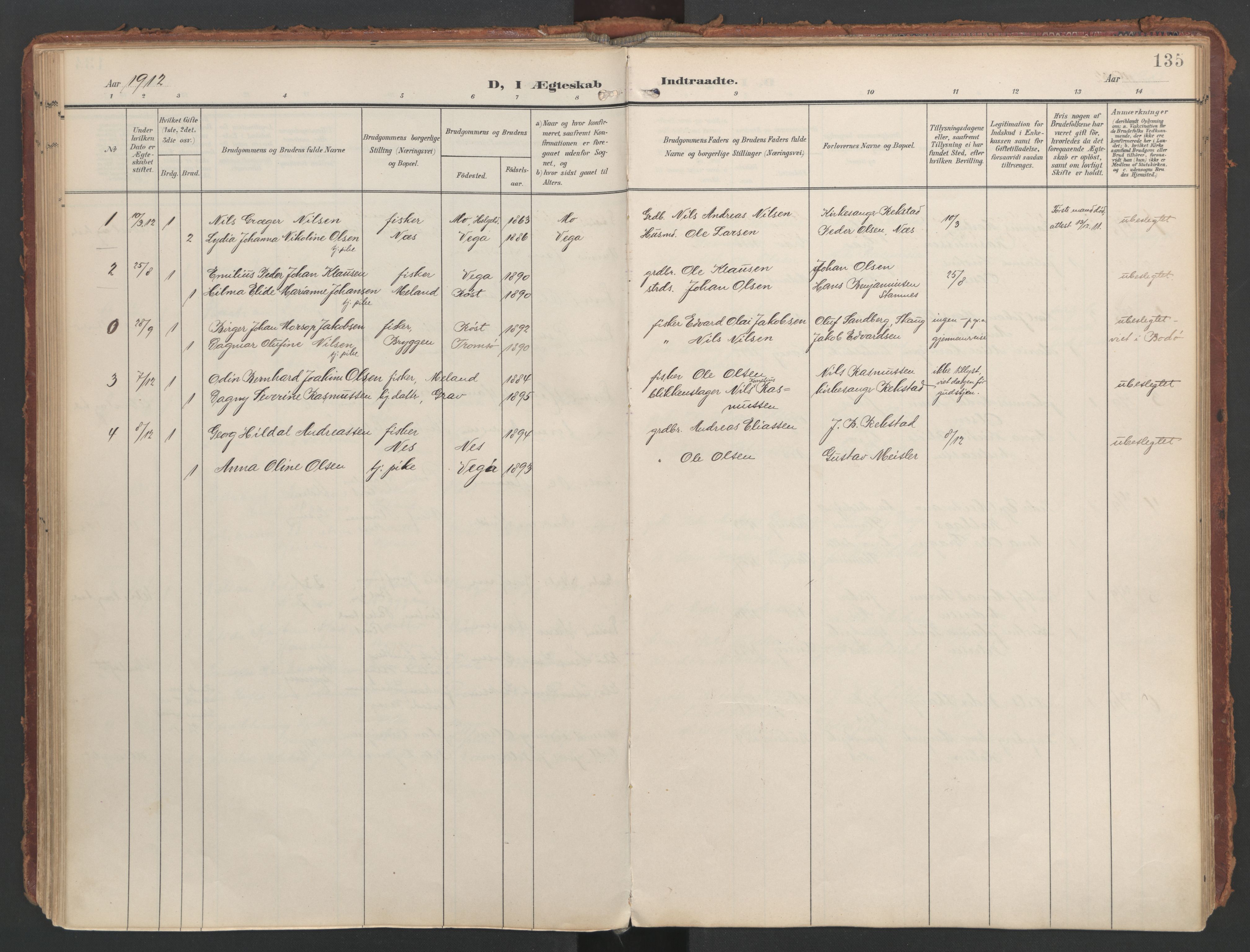 Ministerialprotokoller, klokkerbøker og fødselsregistre - Nordland, SAT/A-1459/808/L0129: Parish register (official) no. 808A02, 1903-1931, p. 135