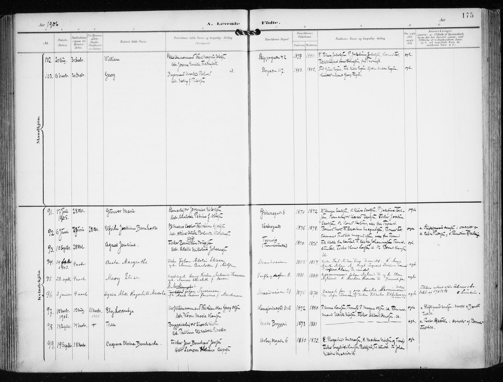 Tromsø sokneprestkontor/stiftsprosti/domprosti, AV/SATØ-S-1343/G/Ga/L0016kirke: Parish register (official) no. 16, 1899-1906, p. 175