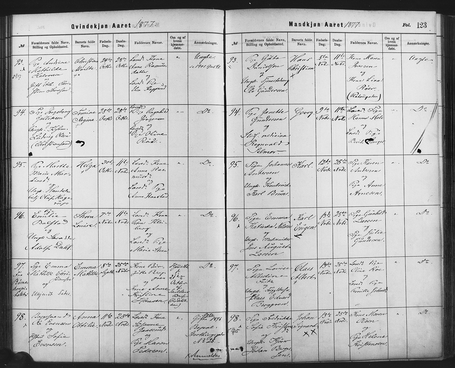 Rikshospitalet prestekontor Kirkebøker, AV/SAO-A-10309b/F/L0006: Parish register (official) no. 6, 1871-1885, p. 123