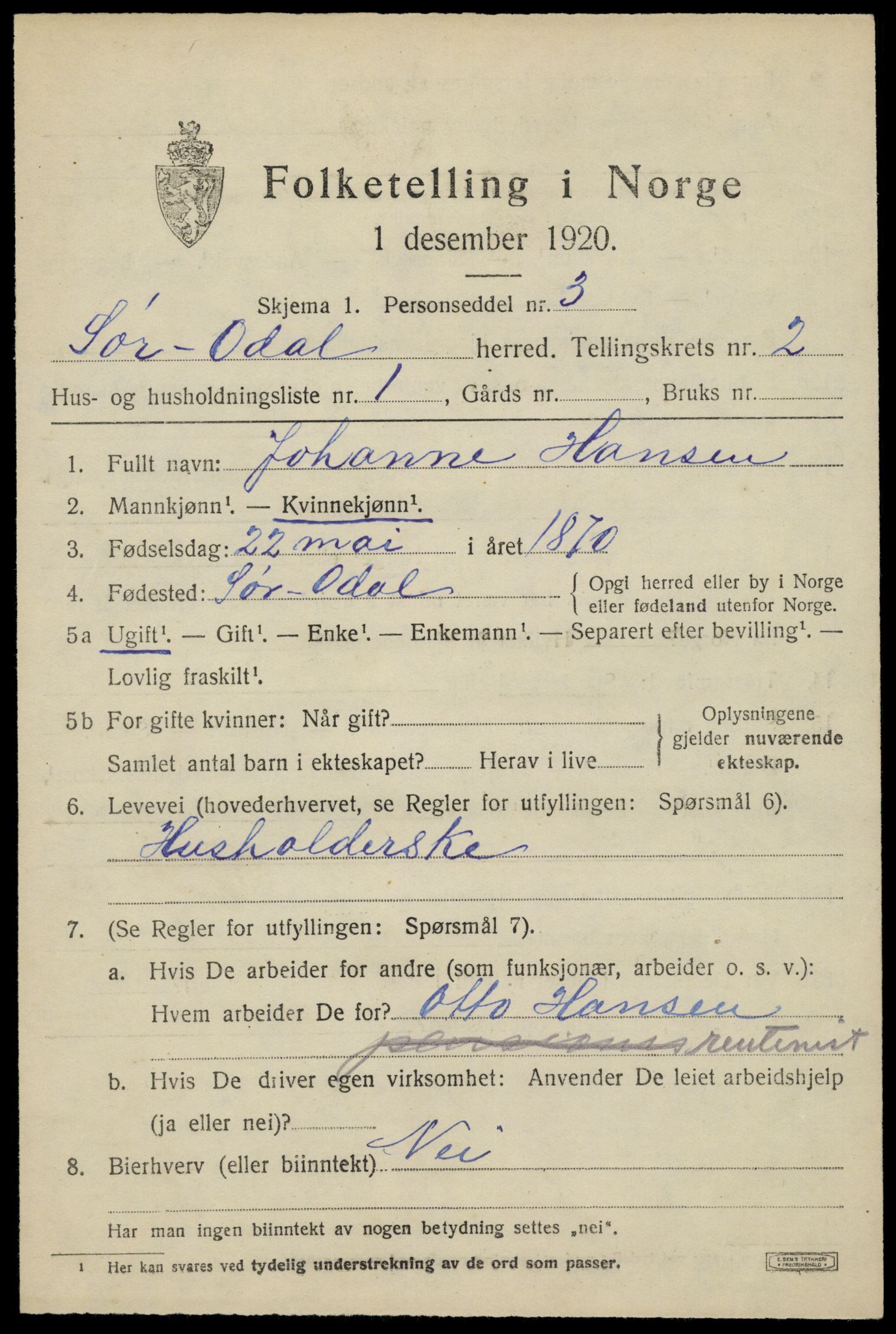 SAH, 1920 census for Sør-Odal, 1920, p. 2997