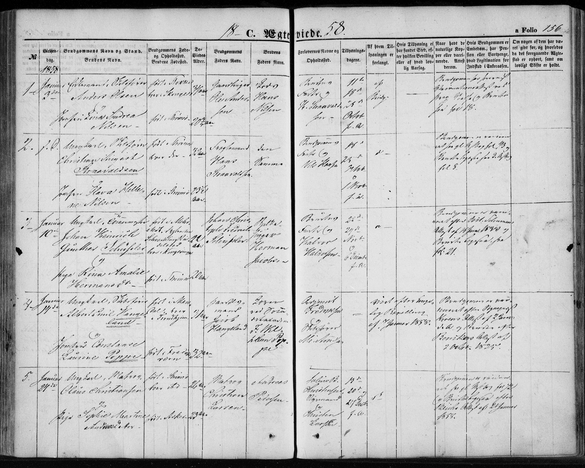 Strømsø kirkebøker, AV/SAKO-A-246/F/Fa/L0017: Parish register (official) no. I 17, 1848-1865, p. 156