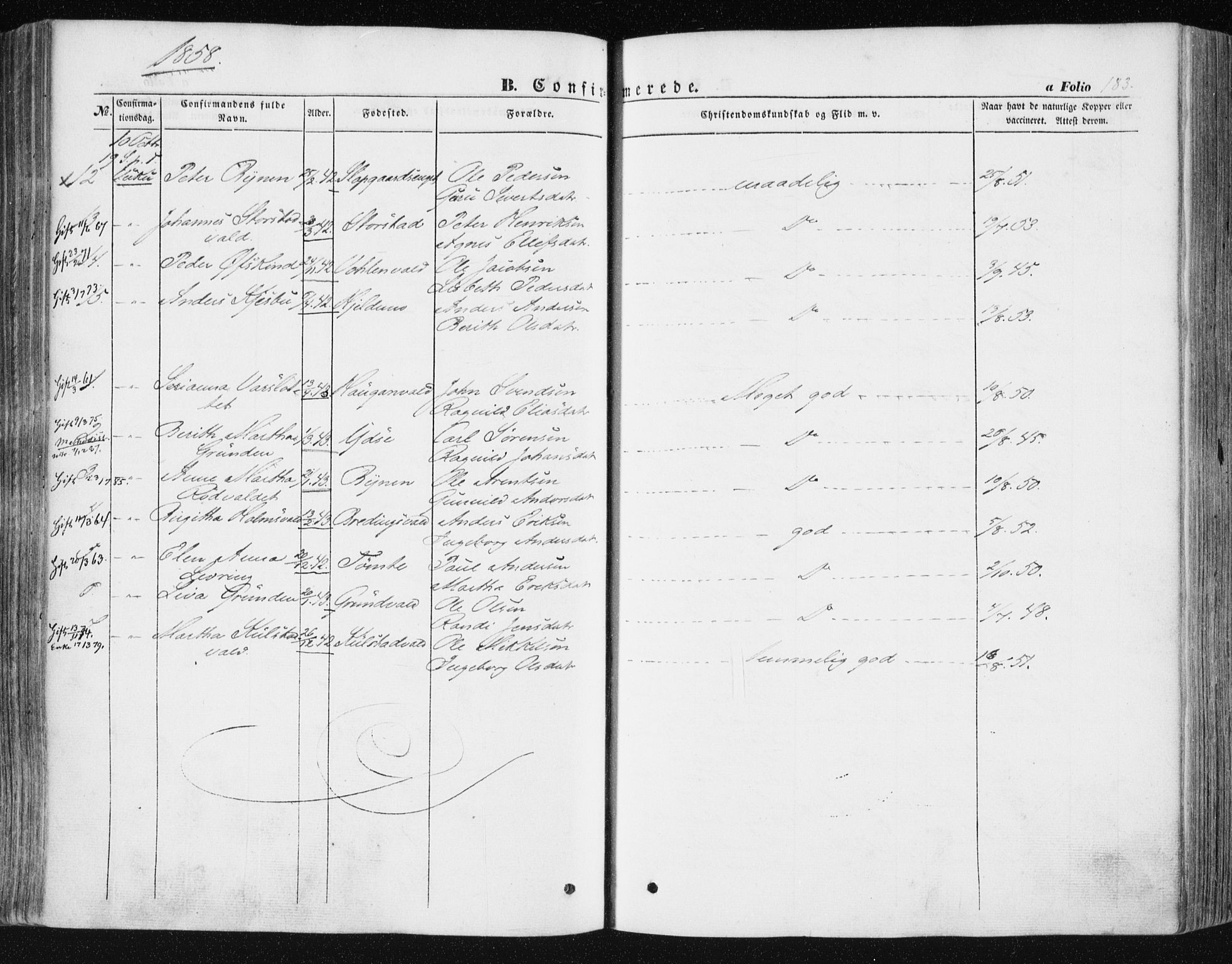 Ministerialprotokoller, klokkerbøker og fødselsregistre - Nord-Trøndelag, SAT/A-1458/723/L0240: Parish register (official) no. 723A09, 1852-1860, p. 183