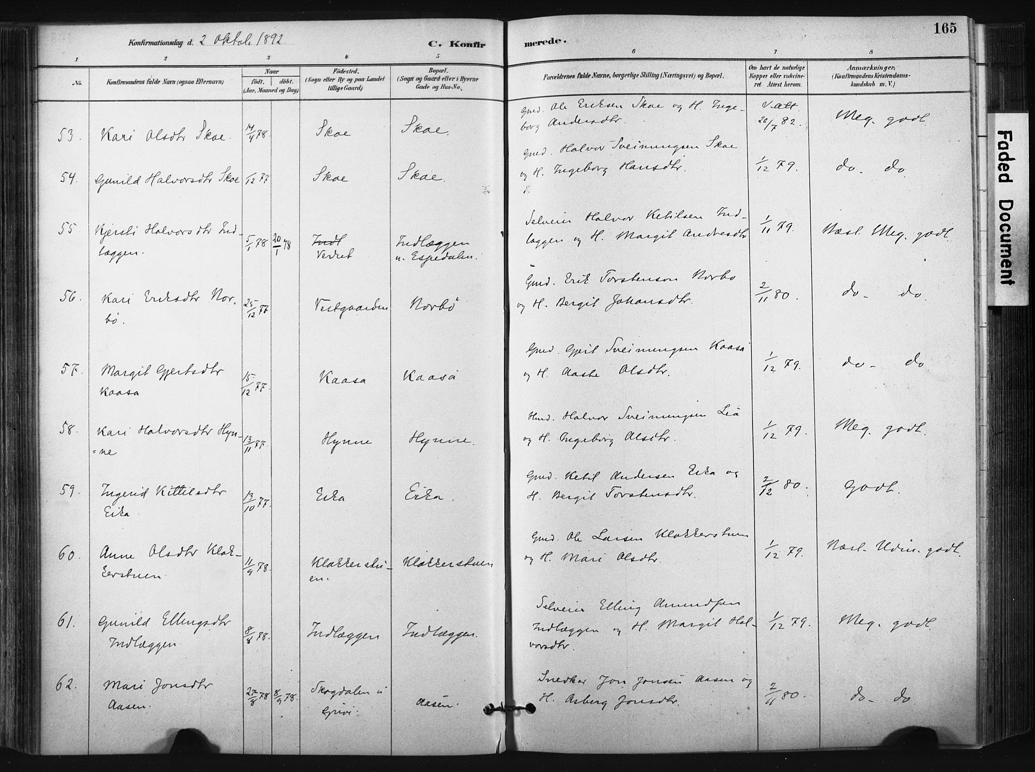 Bø kirkebøker, SAKO/A-257/F/Fa/L0010: Parish register (official) no. 10, 1880-1892, p. 165