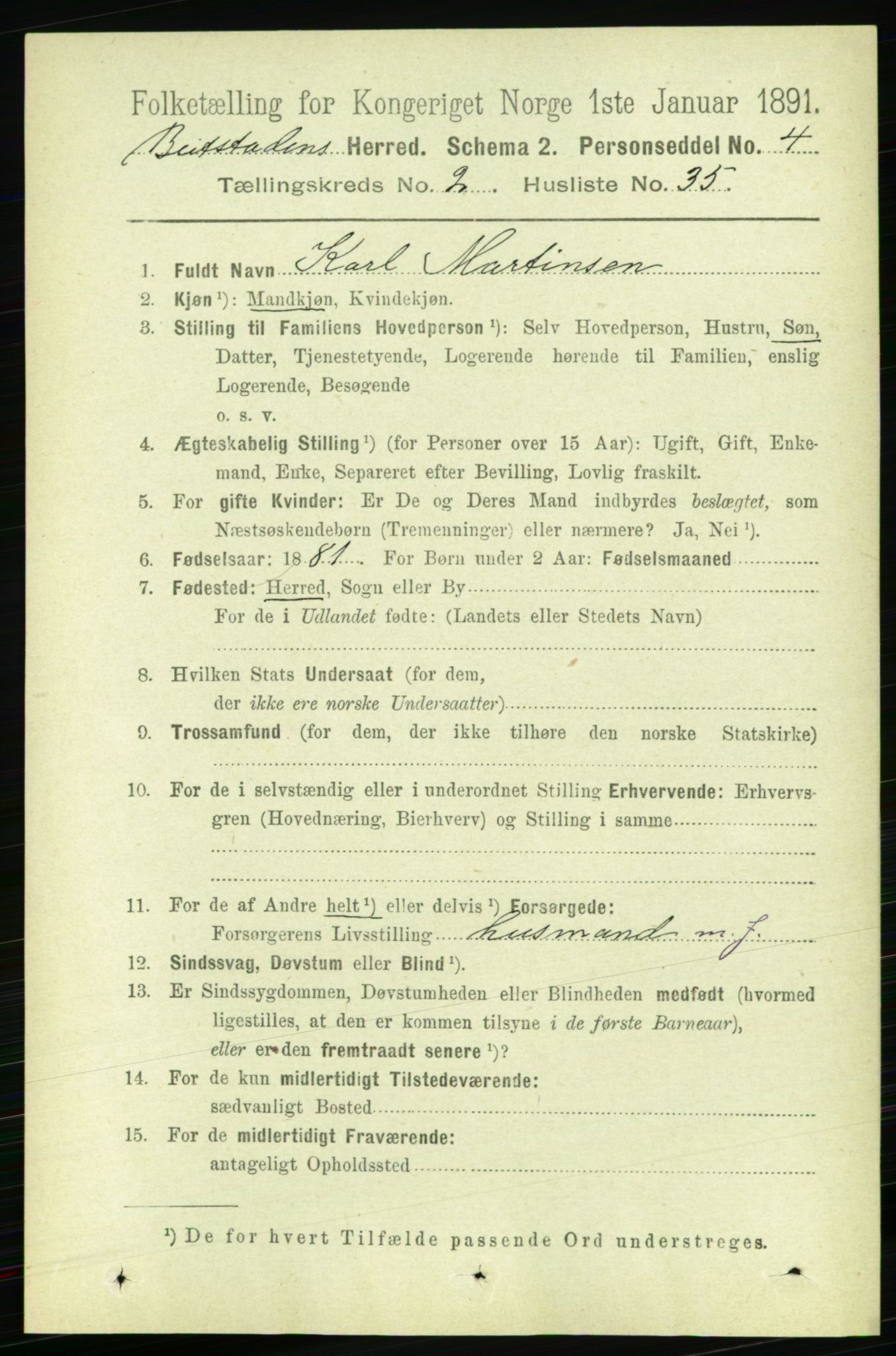 RA, 1891 census for 1727 Beitstad, 1891, p. 561