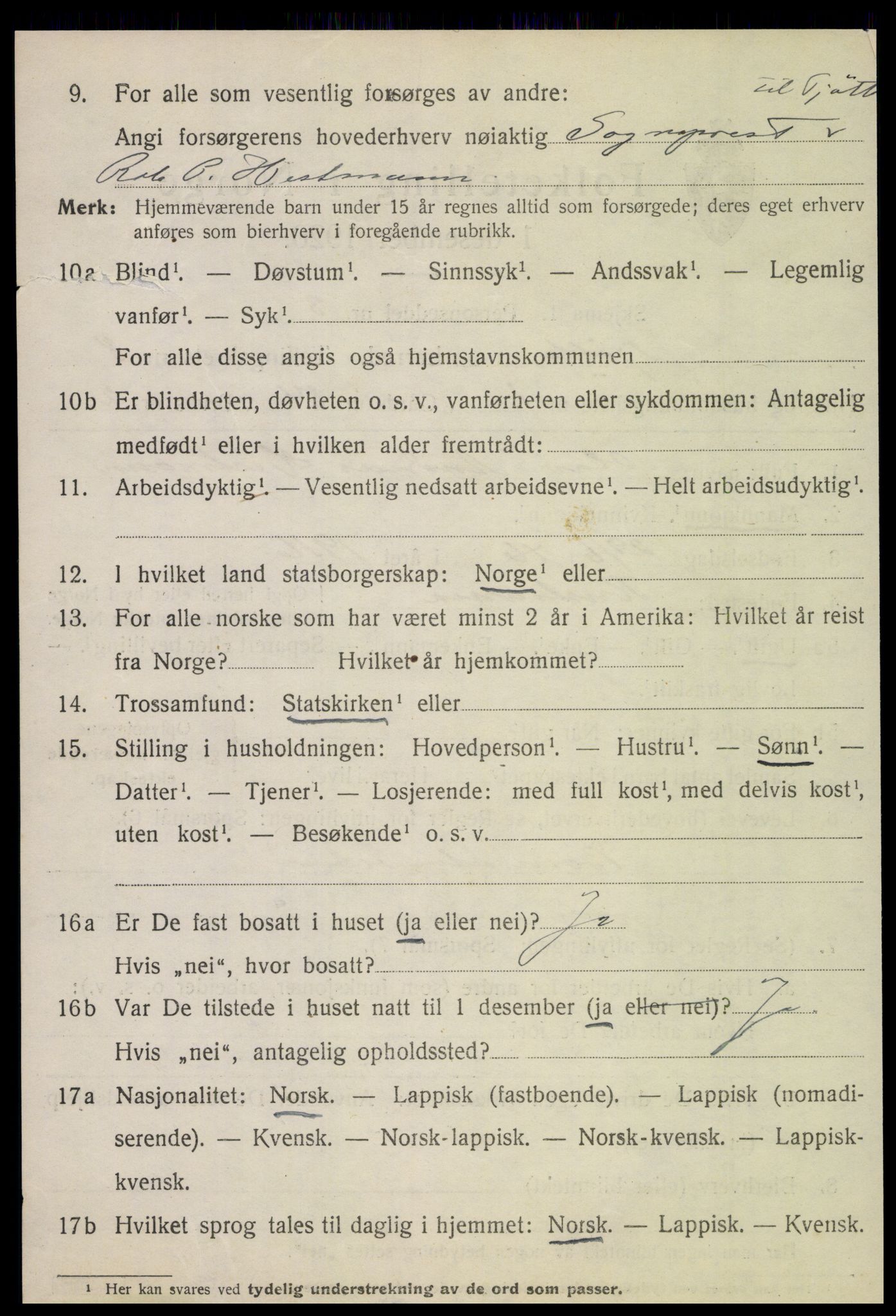 SAT, 1920 census for Tjøtta, 1920, p. 3426