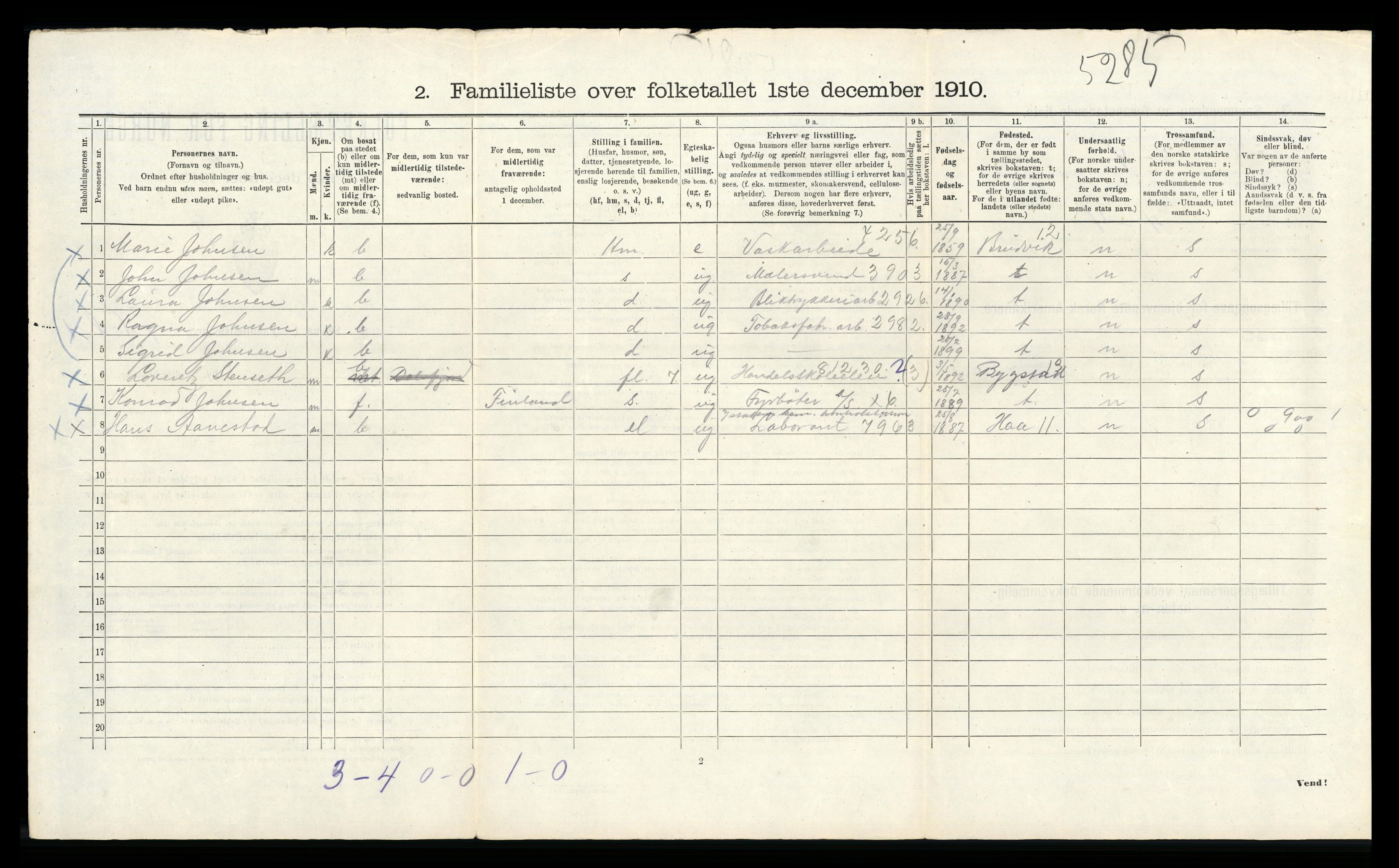 RA, 1910 census for Bergen, 1910, p. 6468