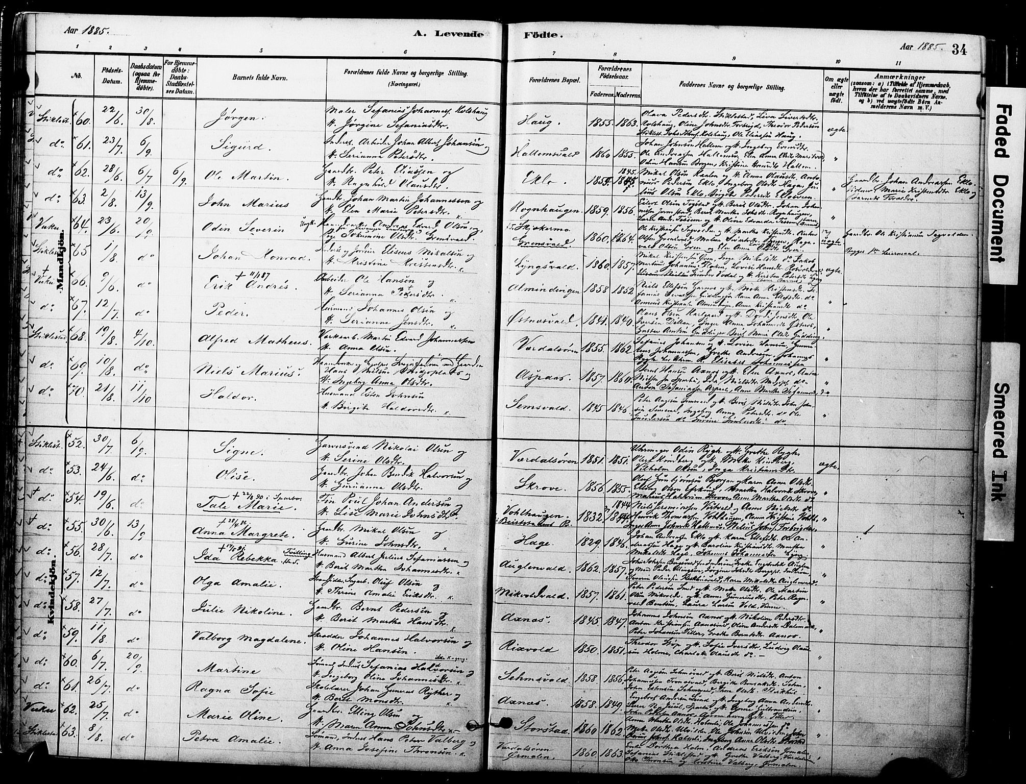 Ministerialprotokoller, klokkerbøker og fødselsregistre - Nord-Trøndelag, AV/SAT-A-1458/723/L0244: Parish register (official) no. 723A13, 1881-1899, p. 34