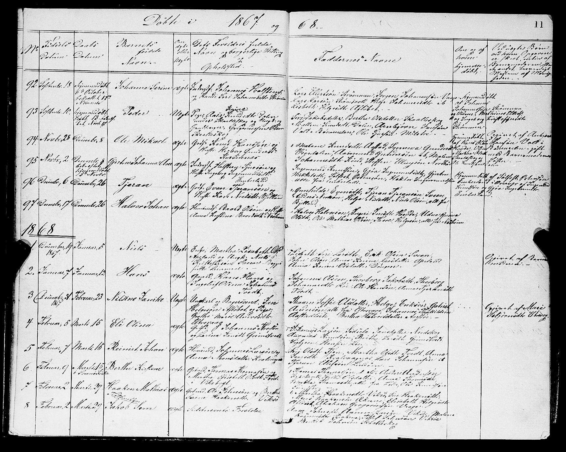 Sveio Sokneprestembete, SAB/A-78501/H/Hab: Parish register (copy) no. A 2, 1866-1877, p. 11