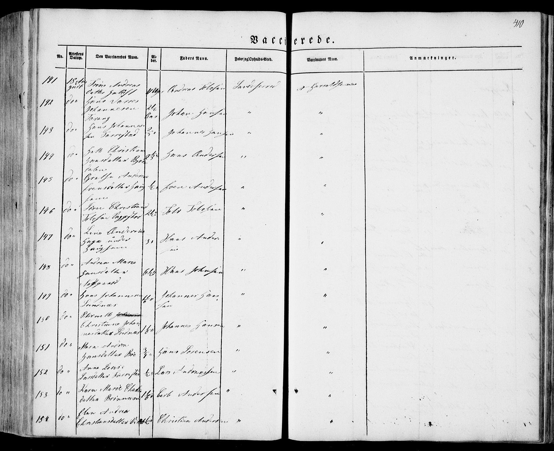 Sandar kirkebøker, AV/SAKO-A-243/F/Fa/L0006: Parish register (official) no. 6, 1847-1860, p. 410