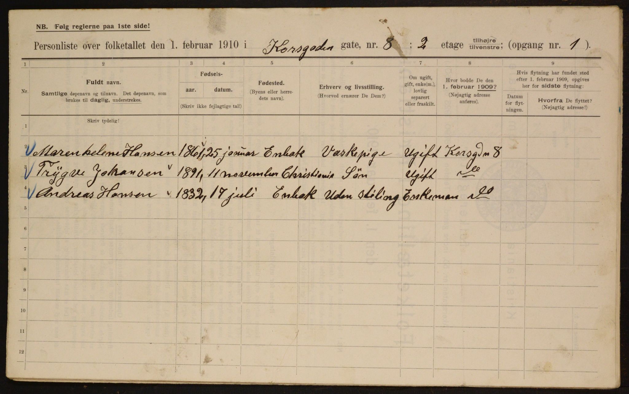 OBA, Municipal Census 1910 for Kristiania, 1910, p. 51924