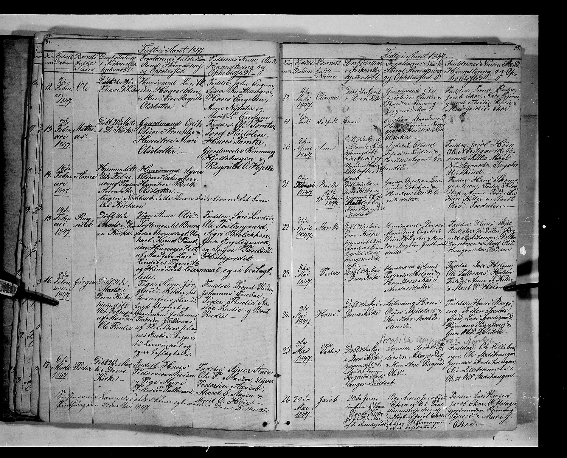 Lesja prestekontor, SAH/PREST-068/H/Ha/Hab/L0003: Parish register (copy) no. 3, 1842-1862, p. 34-35