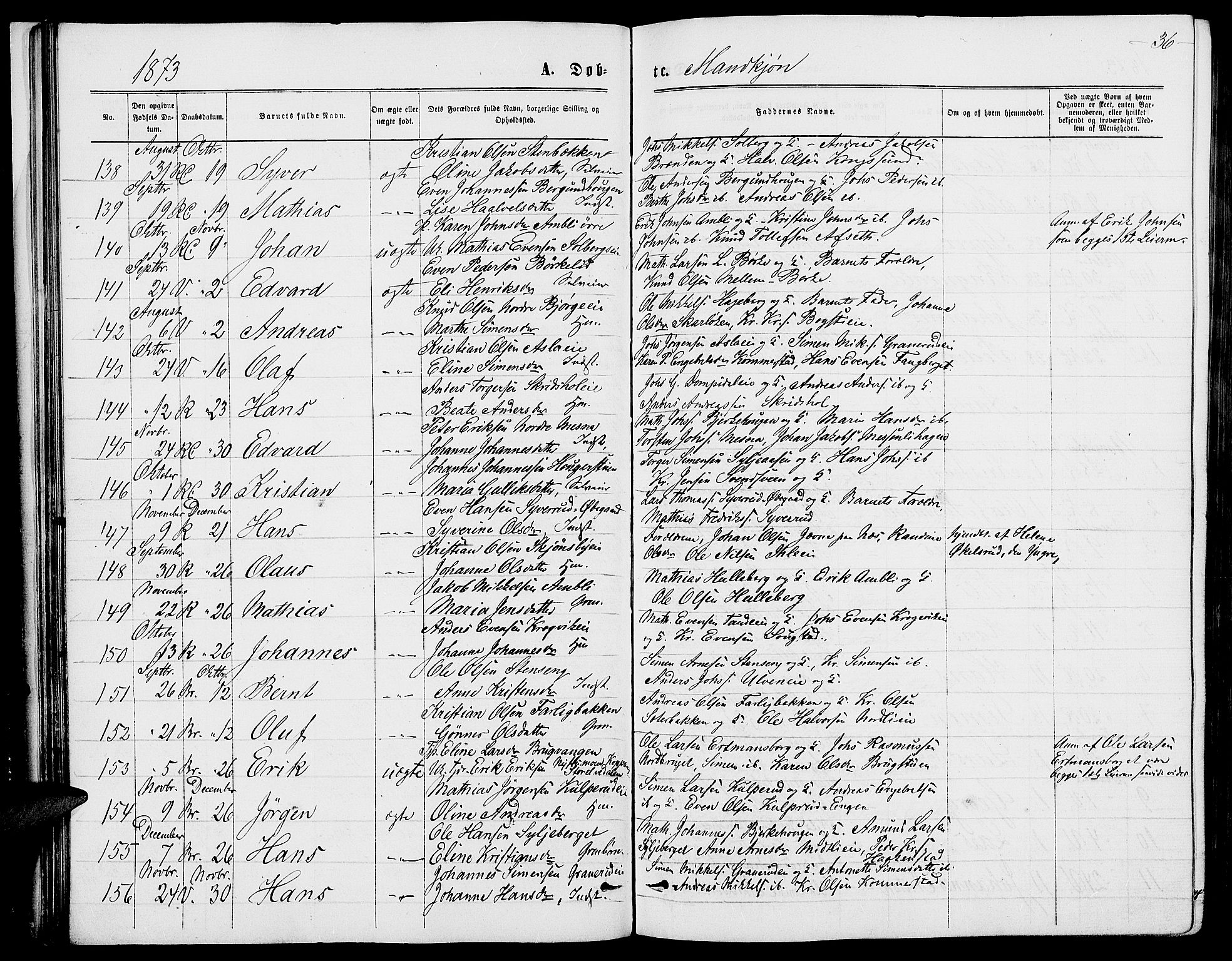 Ringsaker prestekontor, AV/SAH-PREST-014/L/La/L0008: Parish register (copy) no. 8, 1870-1878, p. 36