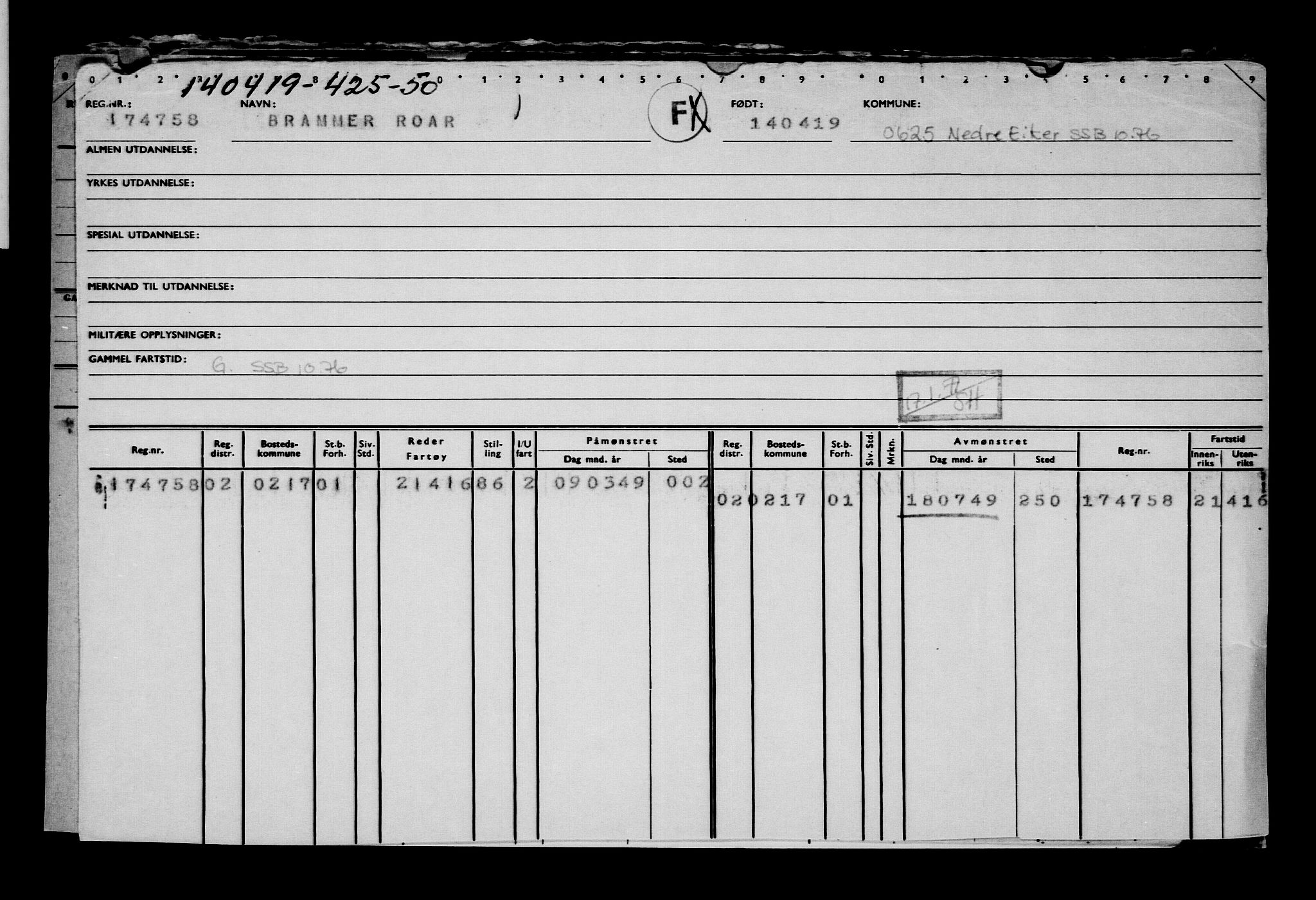 Direktoratet for sjømenn, AV/RA-S-3545/G/Gb/L0168: Hovedkort, 1919, p. 7