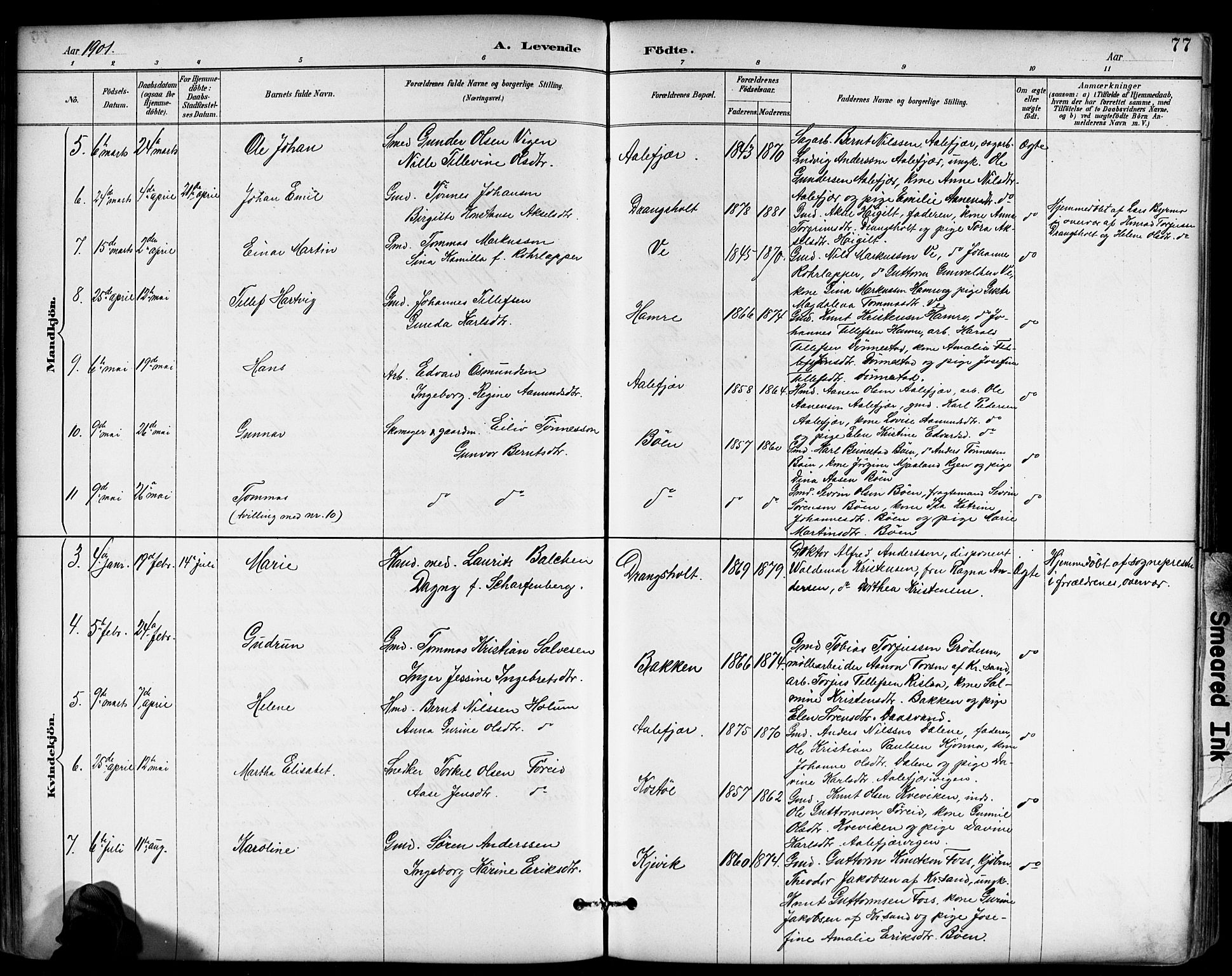 Tveit sokneprestkontor, SAK/1111-0043/F/Fb/L0004: Parish register (copy) no. B 4, 1887-1914, p. 77