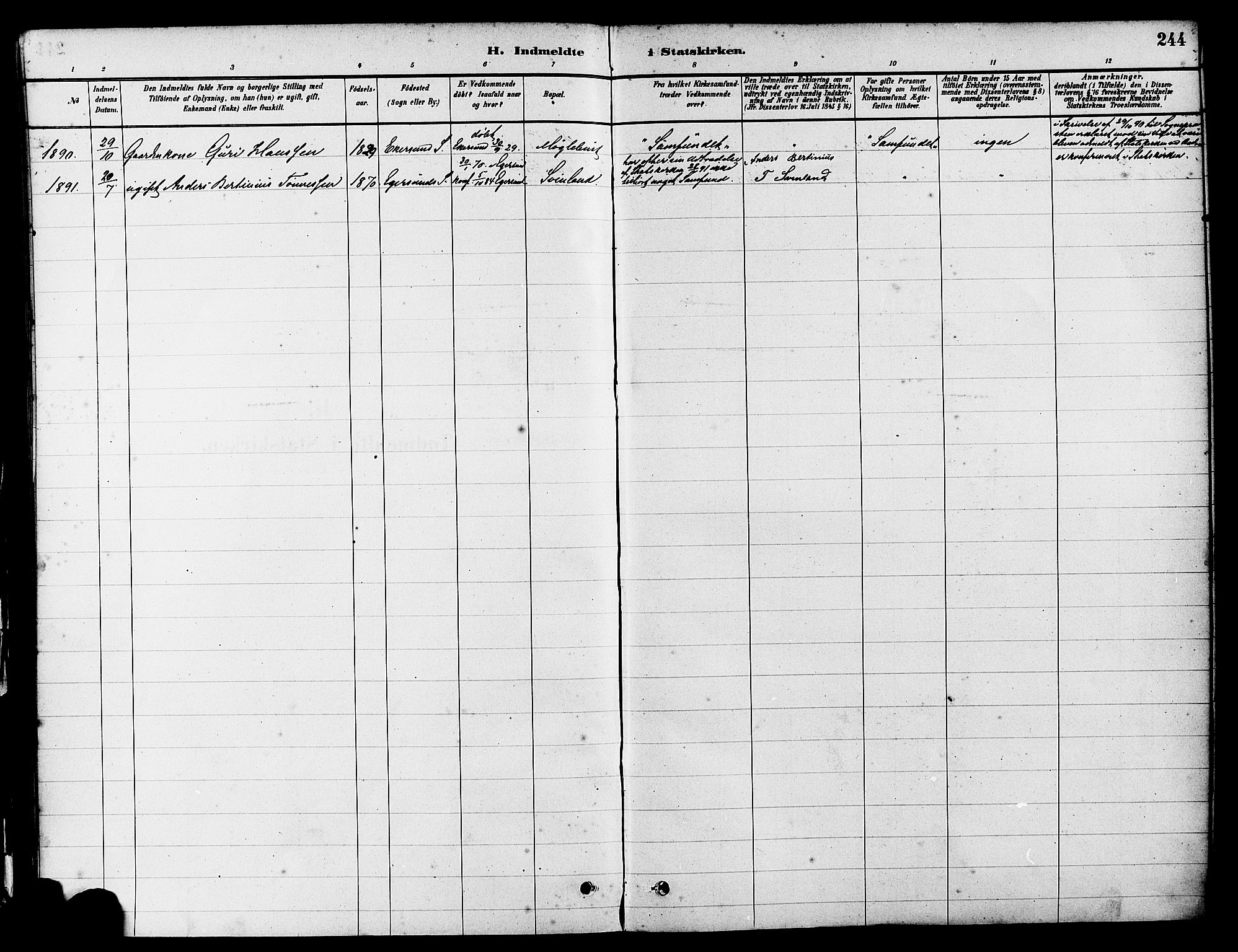 Eigersund sokneprestkontor, AV/SAST-A-101807/S08/L0017: Parish register (official) no. A 14, 1879-1892, p. 244