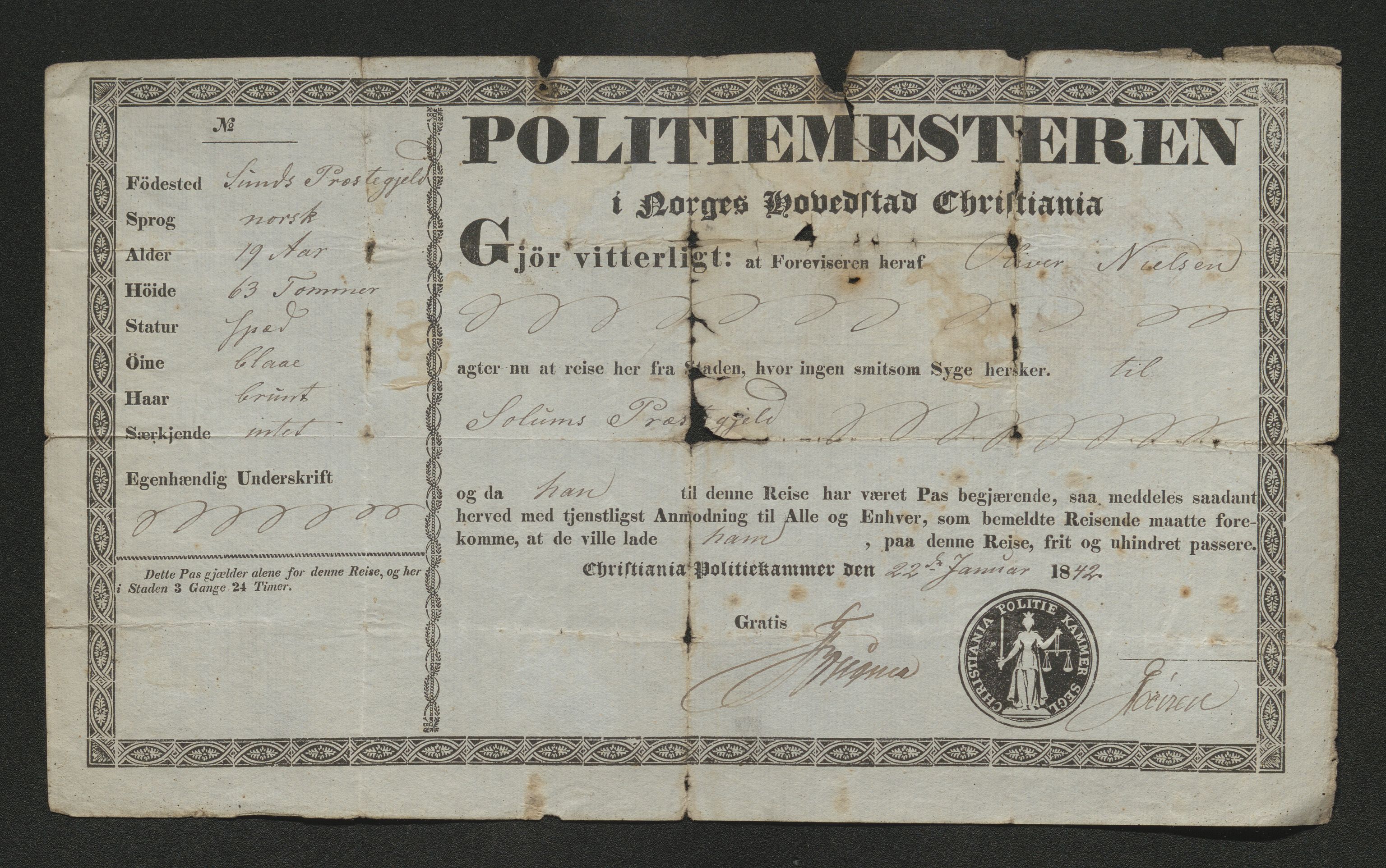 Drammen politikammer, AV/SAKO-A-623/I/Ia/Iab/L0006: Innleverte pass, 1841-1842, p. 394