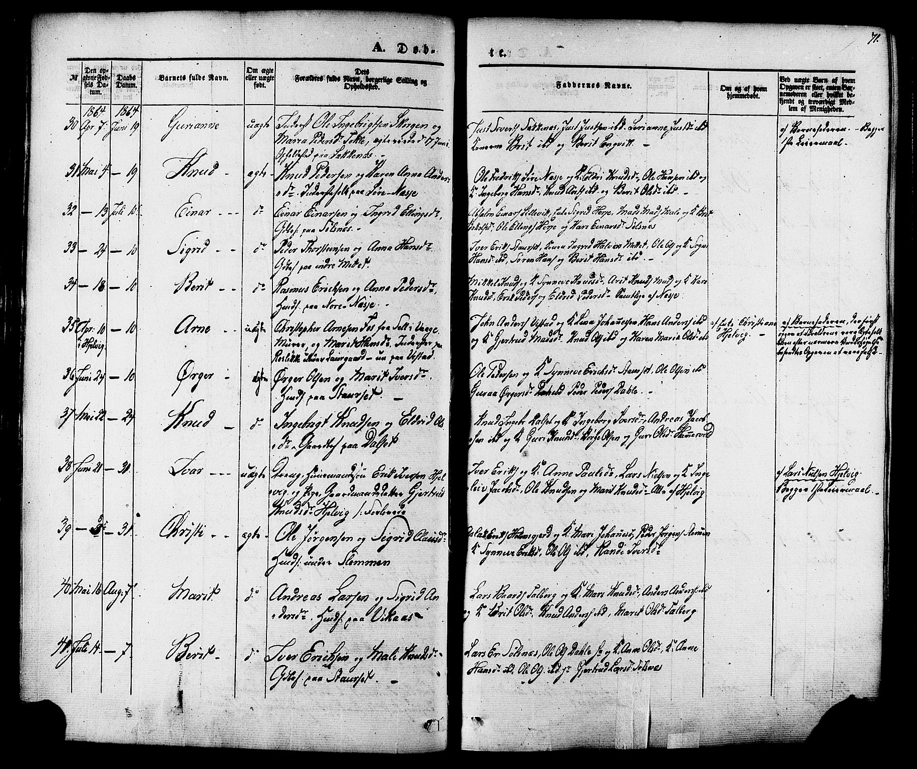 Ministerialprotokoller, klokkerbøker og fødselsregistre - Møre og Romsdal, AV/SAT-A-1454/547/L0603: Parish register (official) no. 547A05, 1846-1877, p. 71