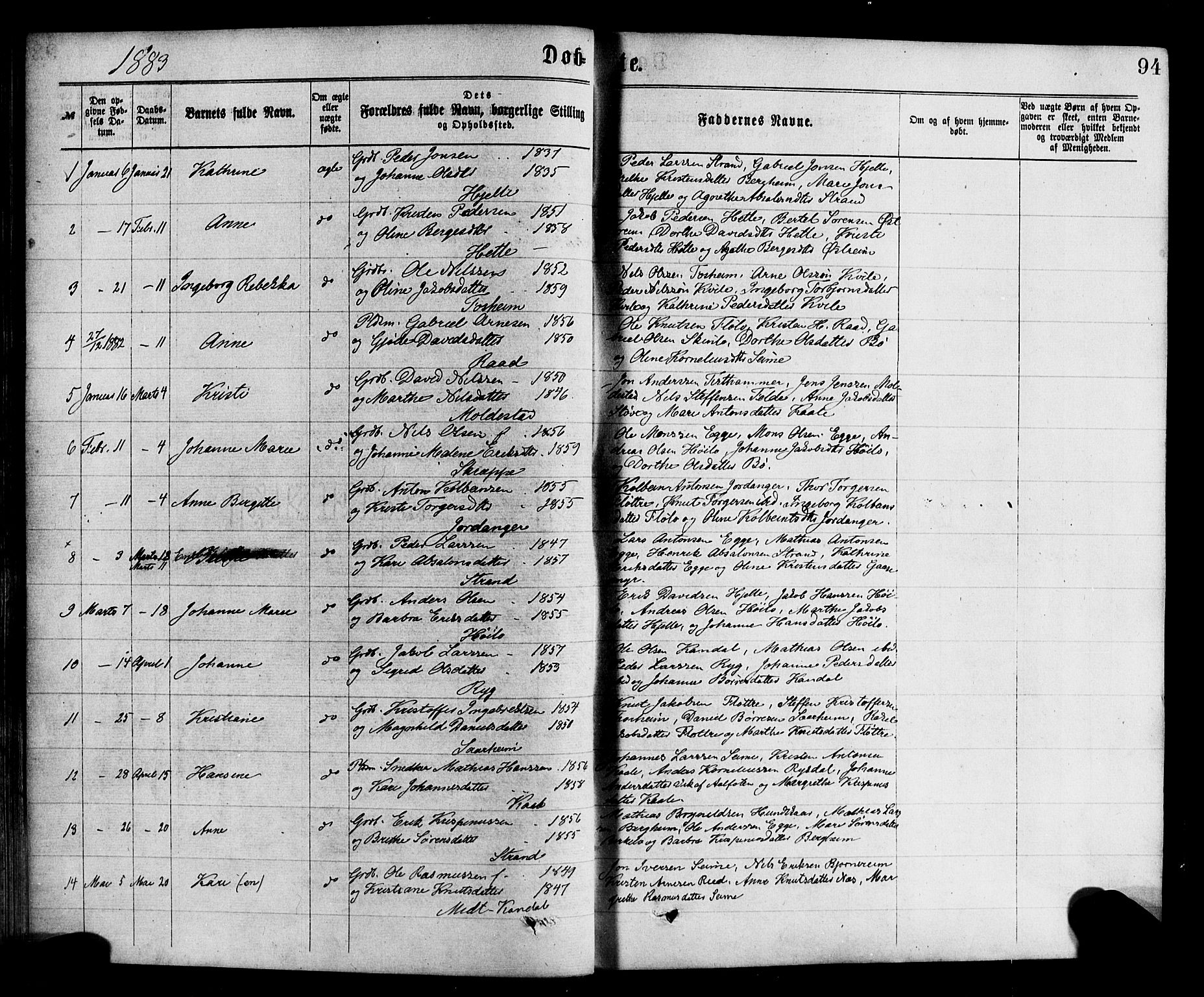 Gloppen sokneprestembete, AV/SAB-A-80101/H/Haa/Haac/L0001: Parish register (official) no. C 1, 1871-1886, p. 94