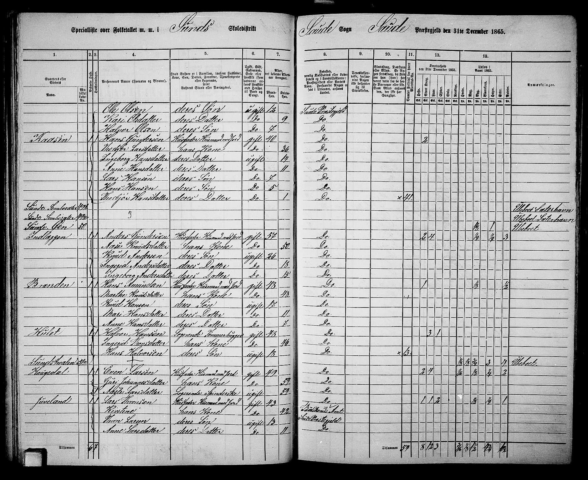 RA, 1865 census for Sauherad, 1865, p. 48