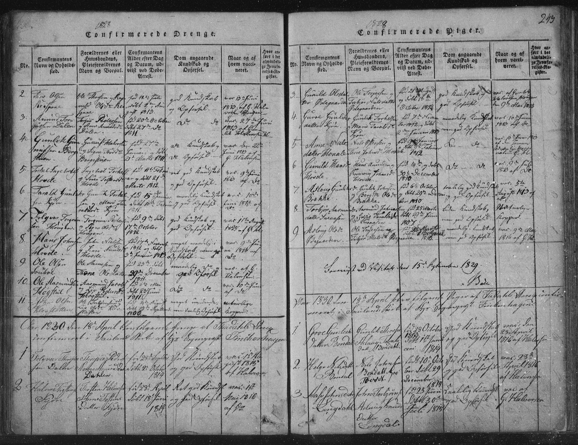 Hjartdal kirkebøker, SAKO/A-270/F/Fc/L0001: Parish register (official) no. III 1, 1815-1843, p. 243