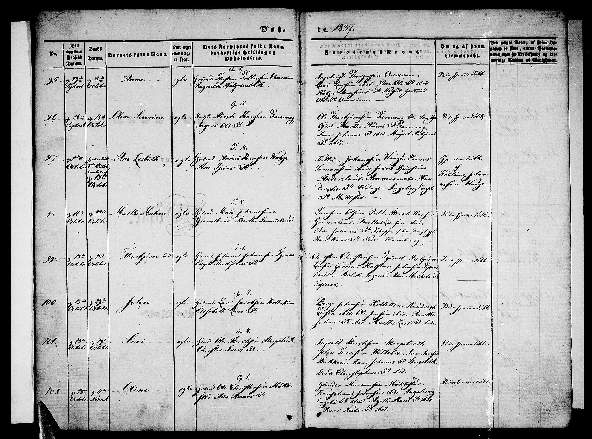Tysnes sokneprestembete, SAB/A-78601/H/Haa: Parish register (official) no. A 9, 1837-1848, p. 2