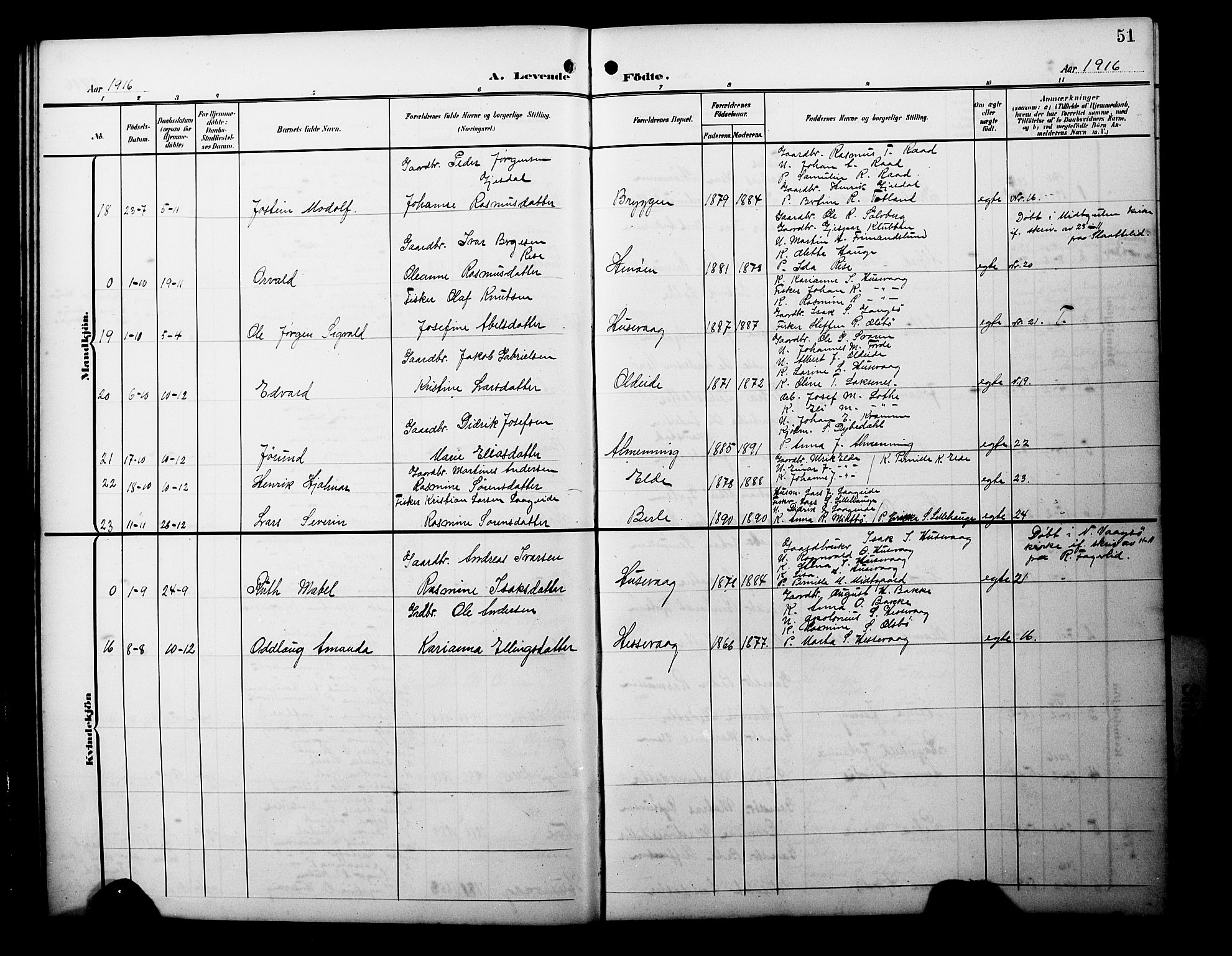 Davik sokneprestembete, AV/SAB-A-79701/H/Hab/Habc/L0003: Parish register (copy) no. C 3, 1907-1929, p. 51