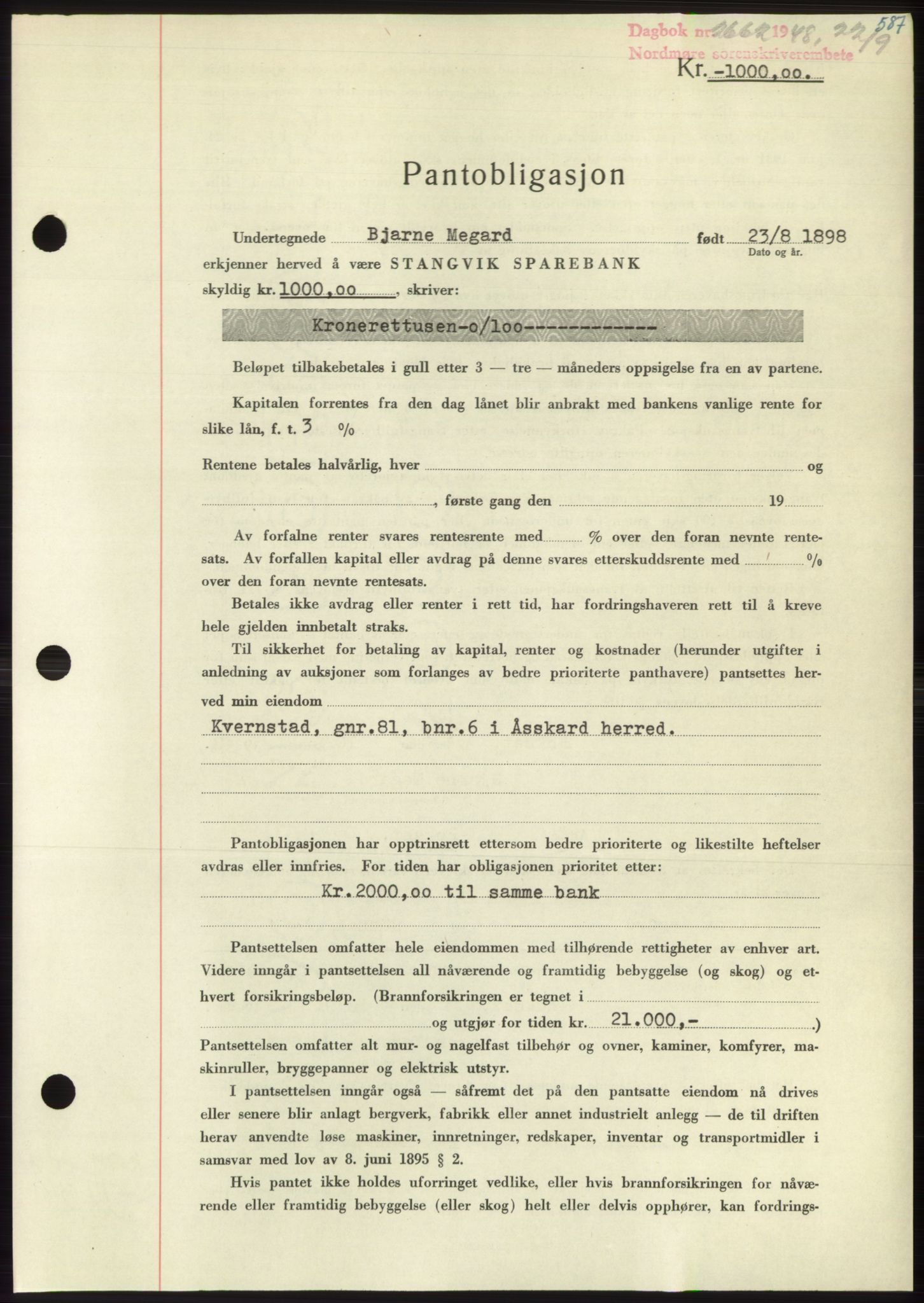 Nordmøre sorenskriveri, AV/SAT-A-4132/1/2/2Ca: Mortgage book no. B99, 1948-1948, Diary no: : 2662/1948