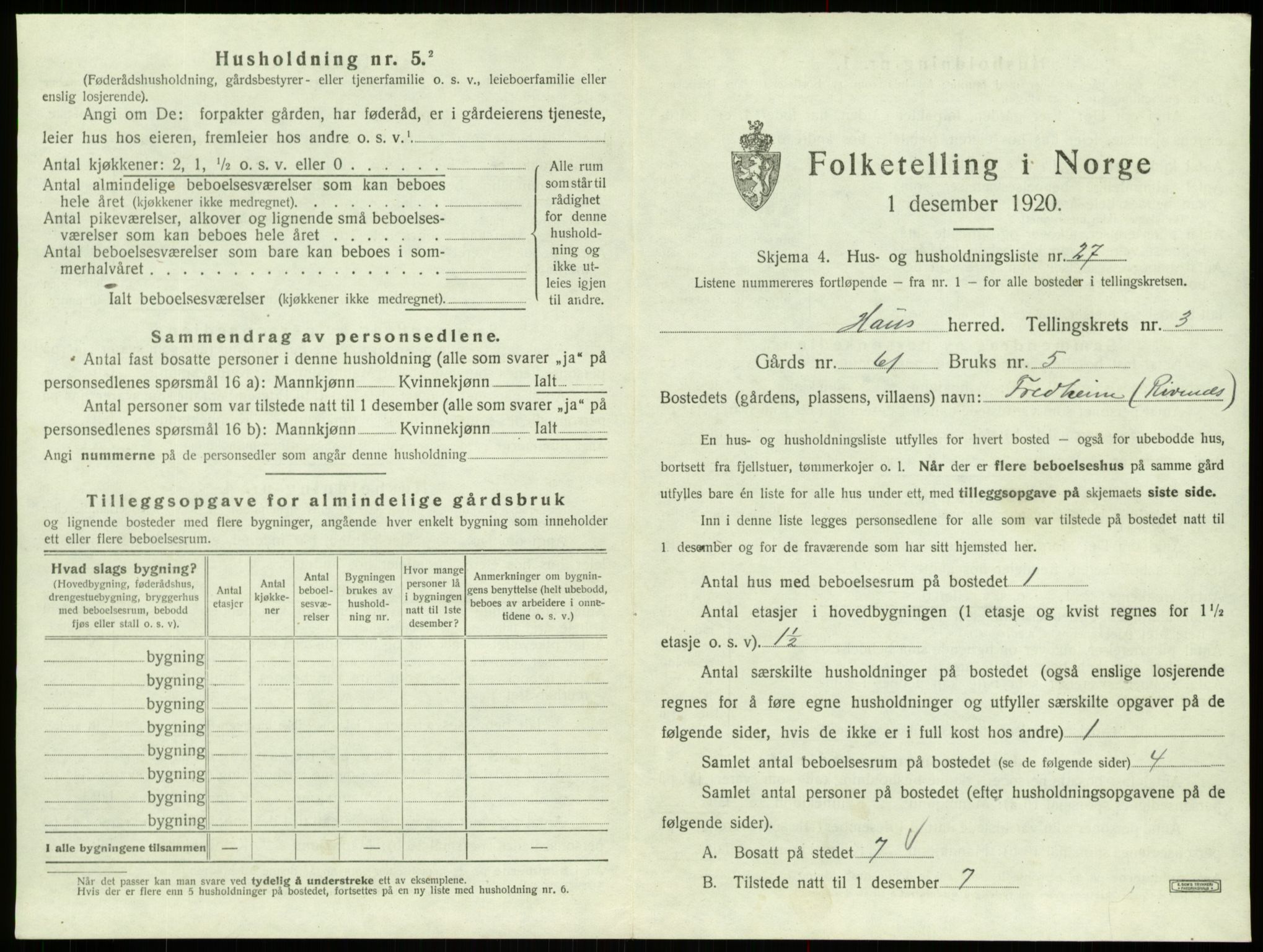 SAB, 1920 census for Haus, 1920, p. 245