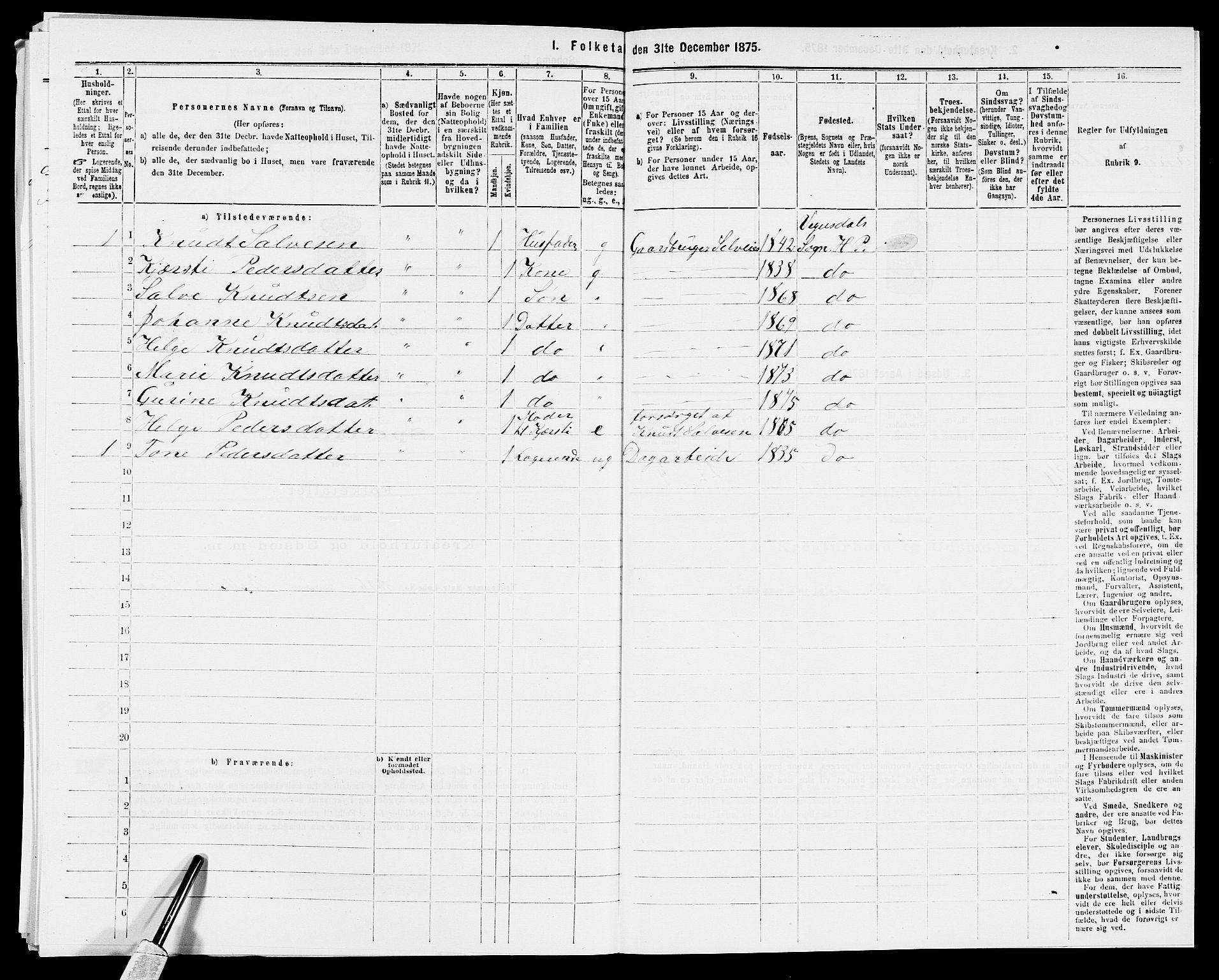 SAK, 1875 census for 0933P Herefoss, 1875, p. 383