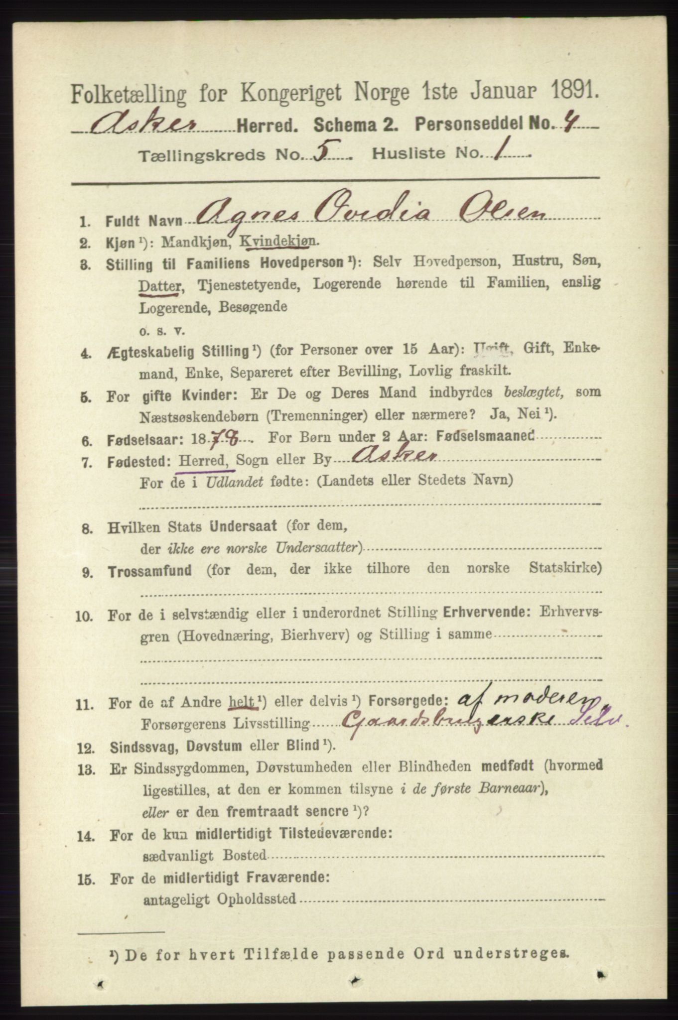 RA, 1891 census for 0220 Asker, 1891, p. 3672