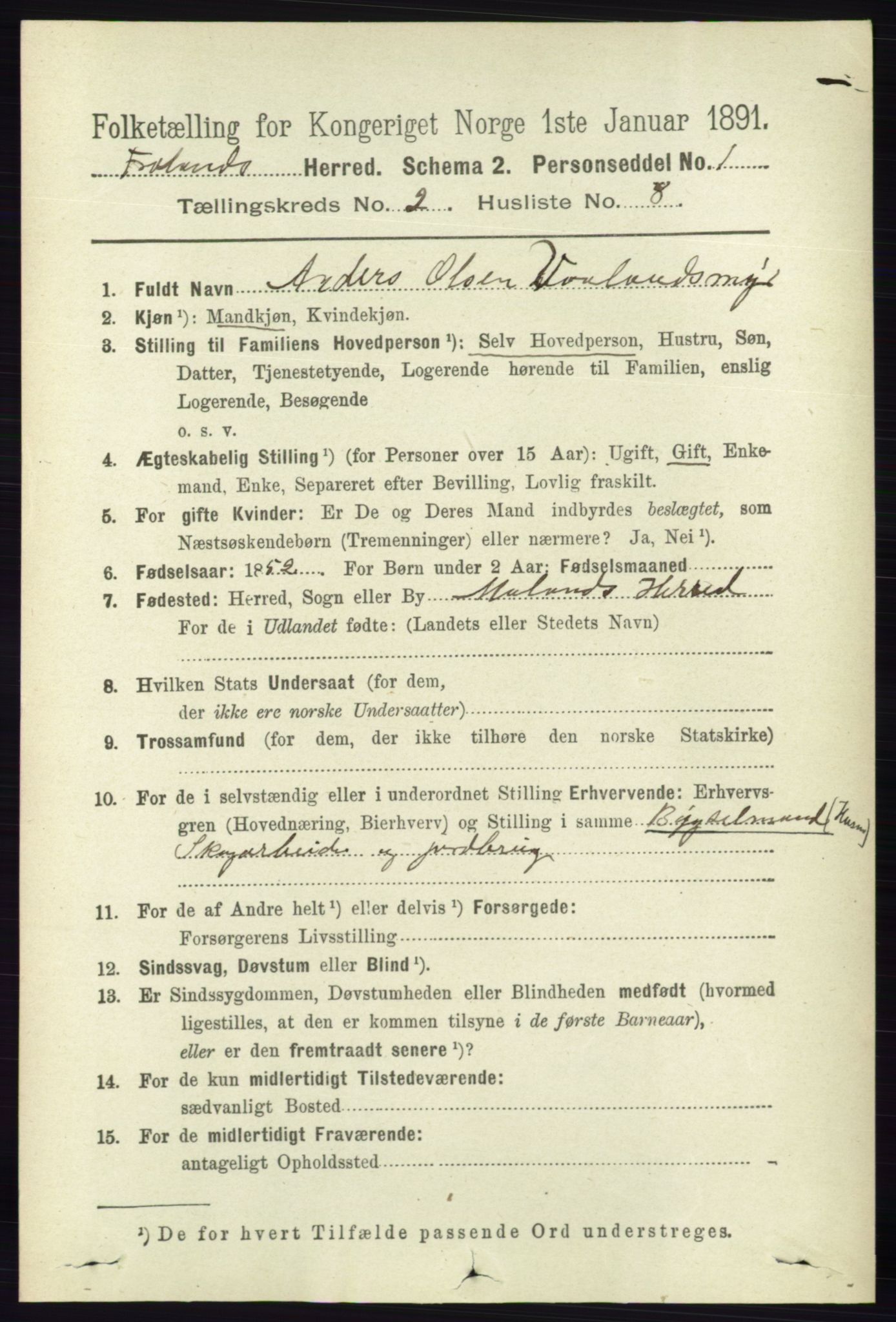 RA, 1891 census for 0919 Froland, 1891, p. 528