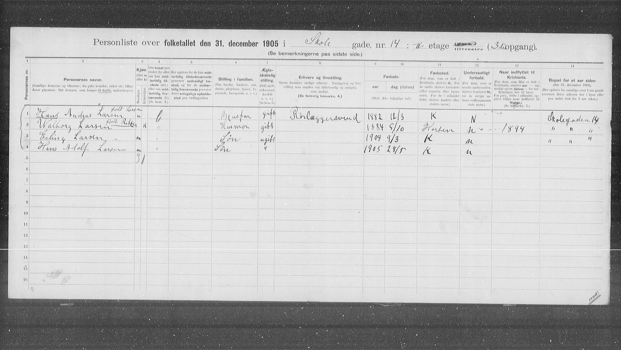 OBA, Municipal Census 1905 for Kristiania, 1905, p. 49989