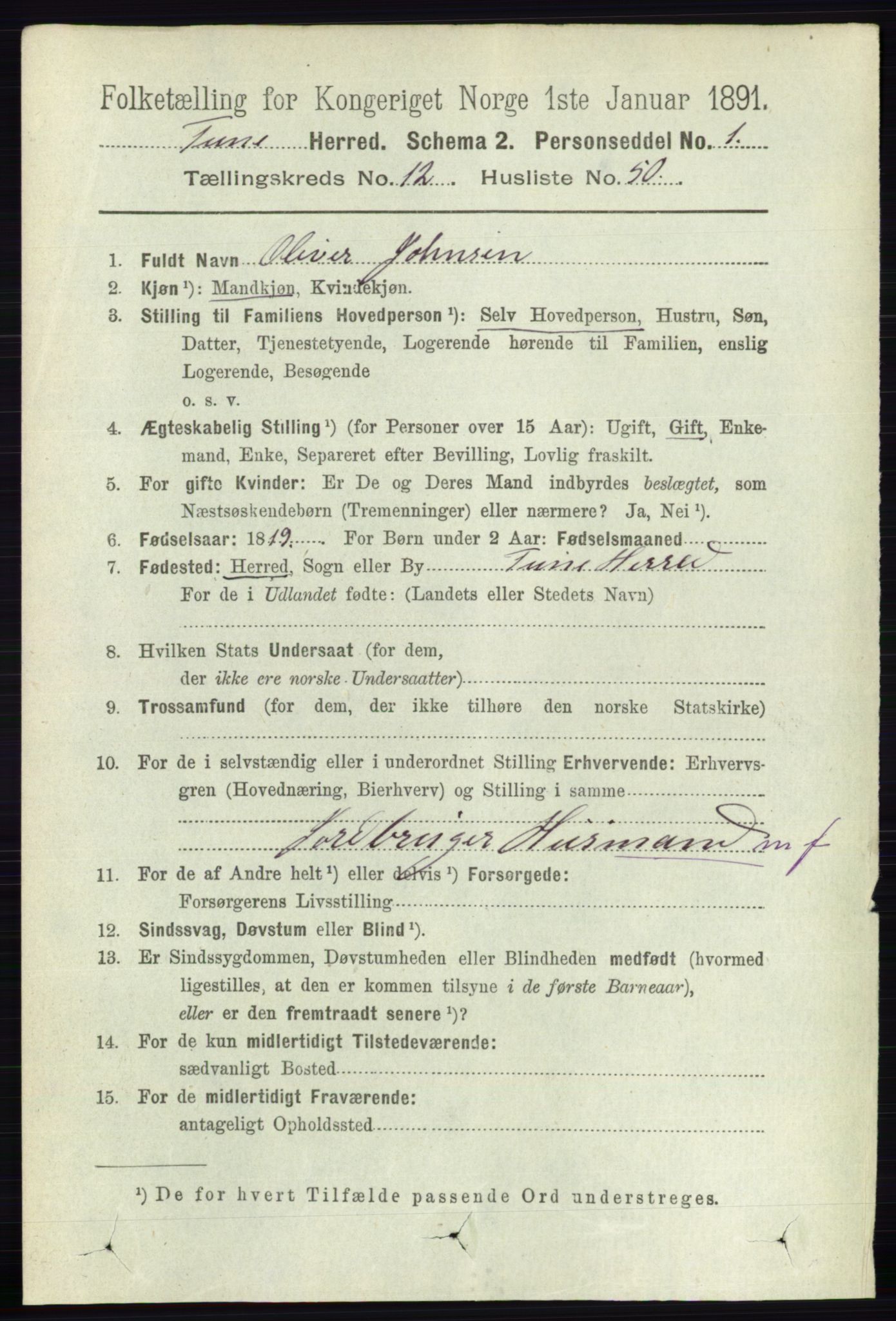RA, 1891 census for 0130 Tune, 1891, p. 7524