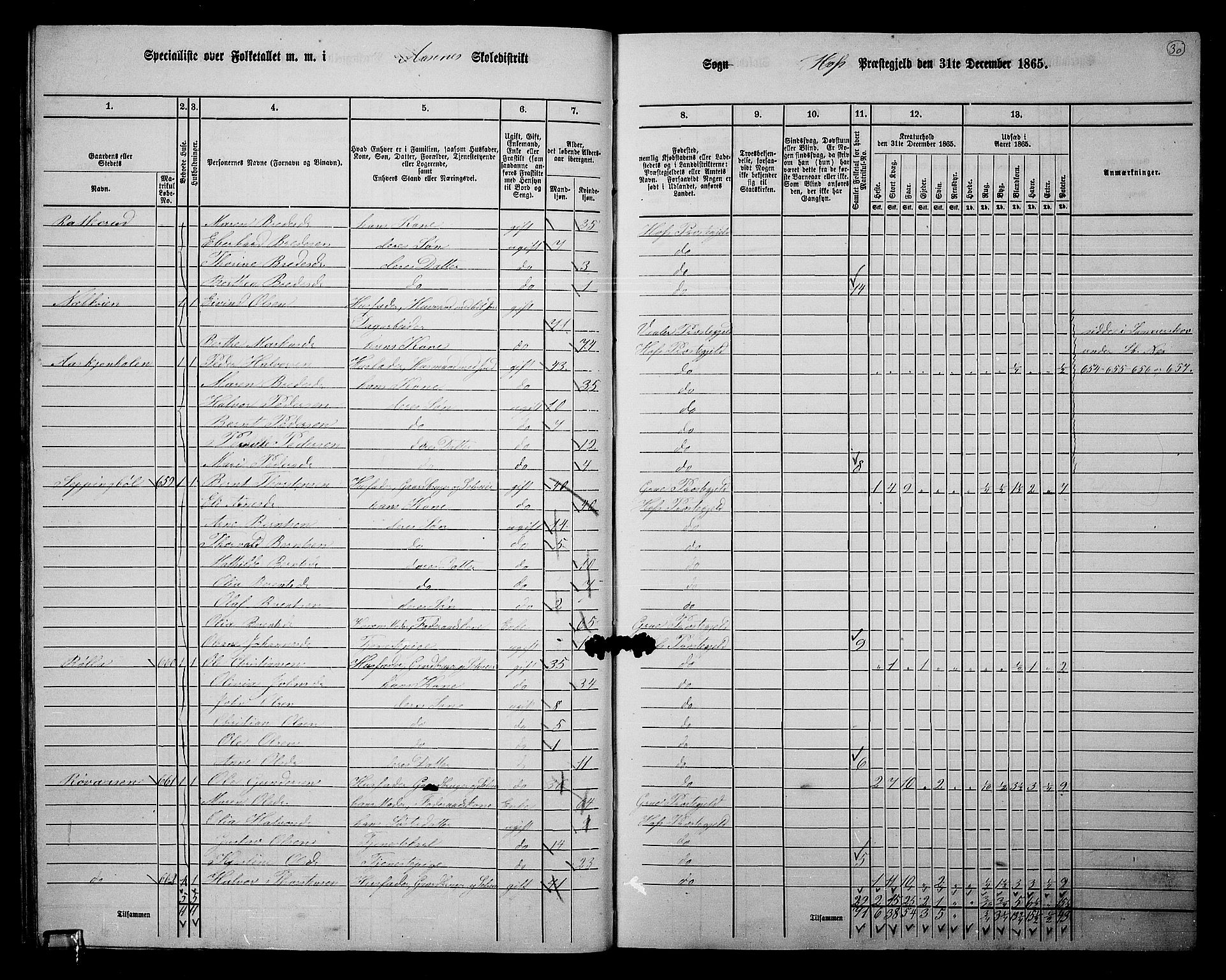 RA, 1865 census for Hof, 1865, p. 27