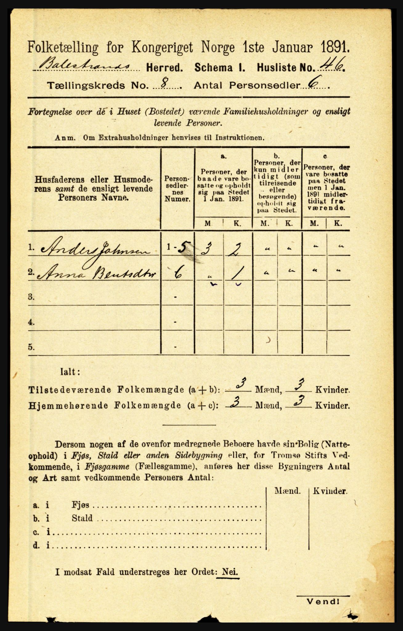 RA, 1891 census for 1418 Balestrand, 1891, p. 1725