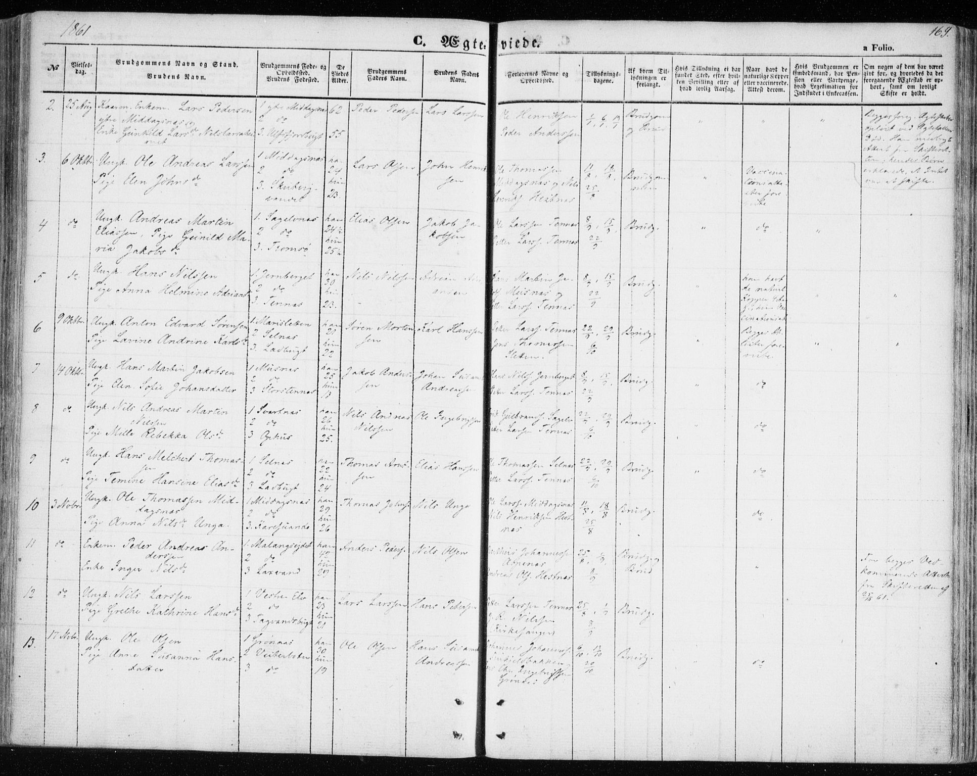 Balsfjord sokneprestembete, SATØ/S-1303/G/Ga/L0003kirke: Parish register (official) no. 3, 1856-1870, p. 169