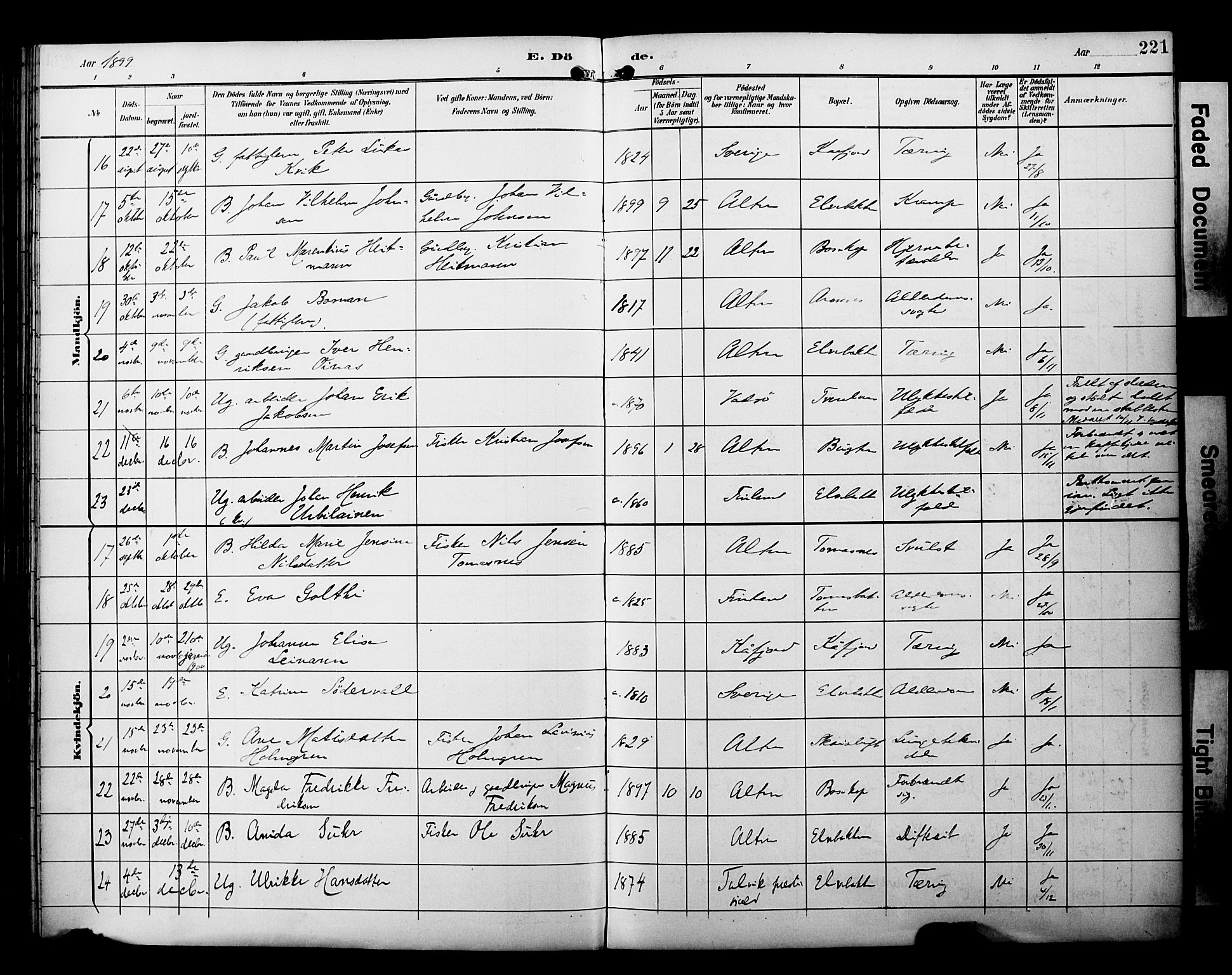 Alta sokneprestkontor, SATØ/S-1338/H/Ha/L0003.kirke: Parish register (official) no. 3, 1892-1904, p. 221