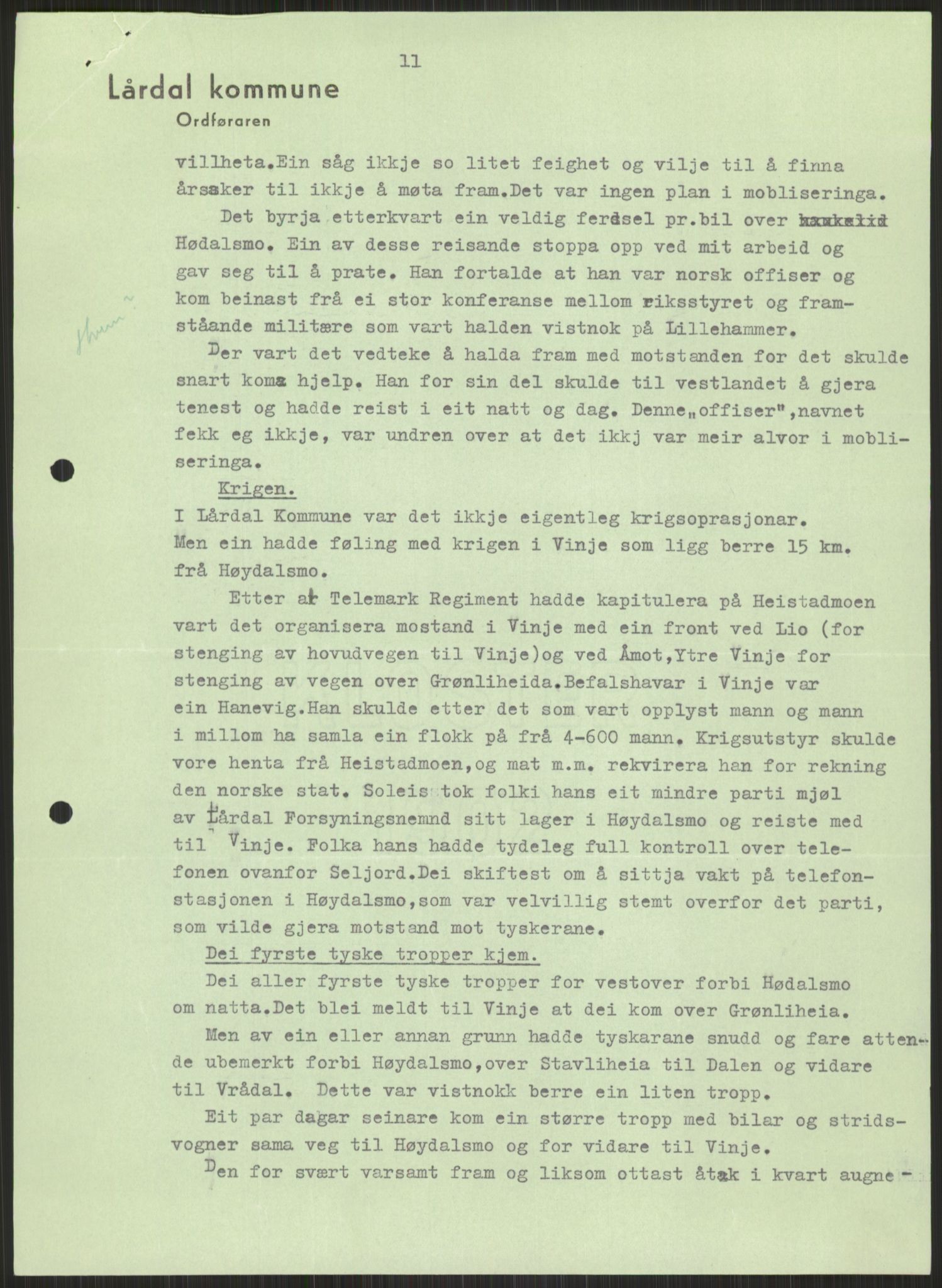 Forsvaret, Forsvarets krigshistoriske avdeling, AV/RA-RAFA-2017/Y/Ya/L0014: II-C-11-31 - Fylkesmenn.  Rapporter om krigsbegivenhetene 1940., 1940, p. 683