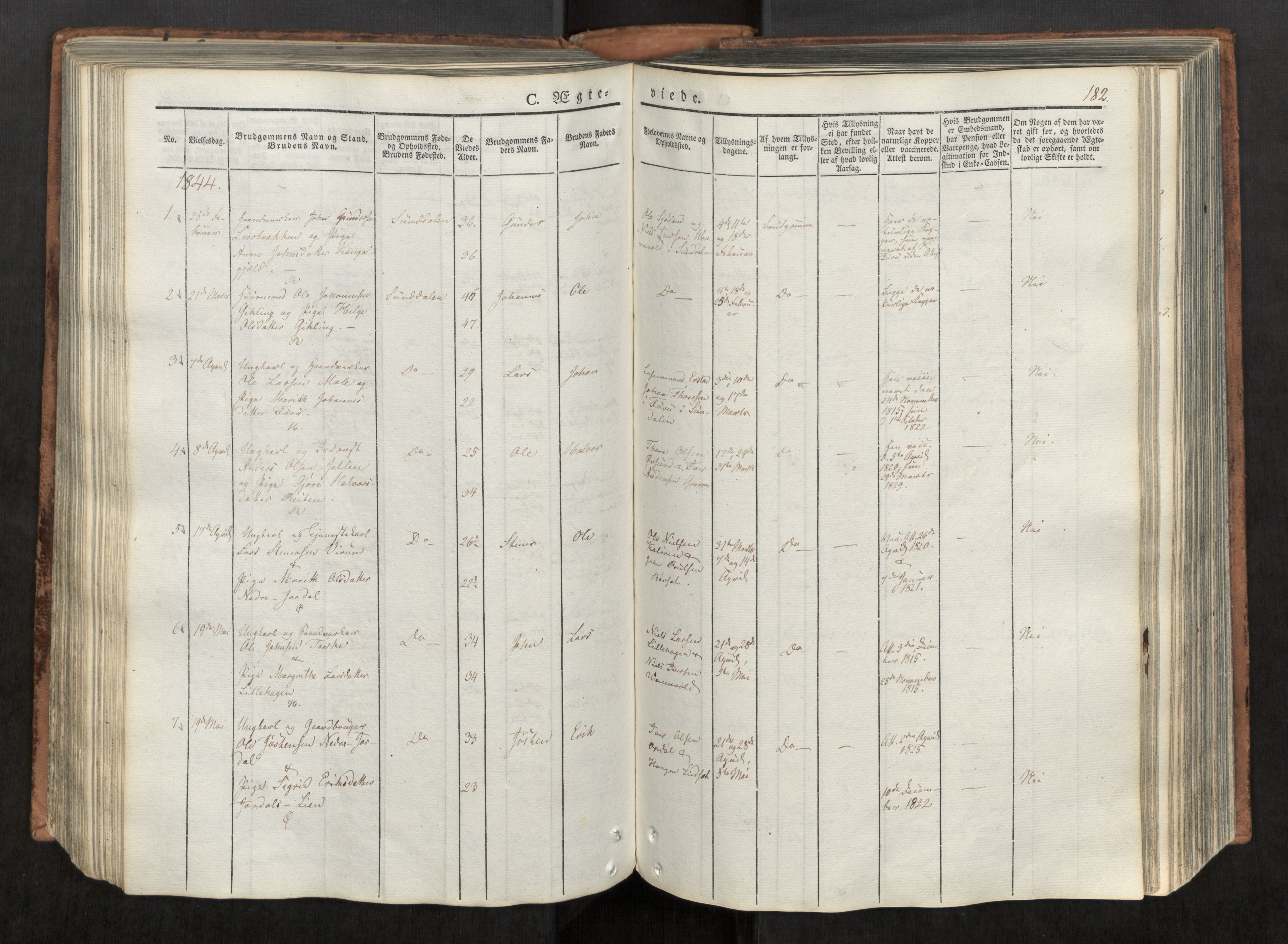 Ministerialprotokoller, klokkerbøker og fødselsregistre - Møre og Romsdal, SAT/A-1454/590/L1012: Parish register (official) no. 590A04, 1832-1846, p. 182