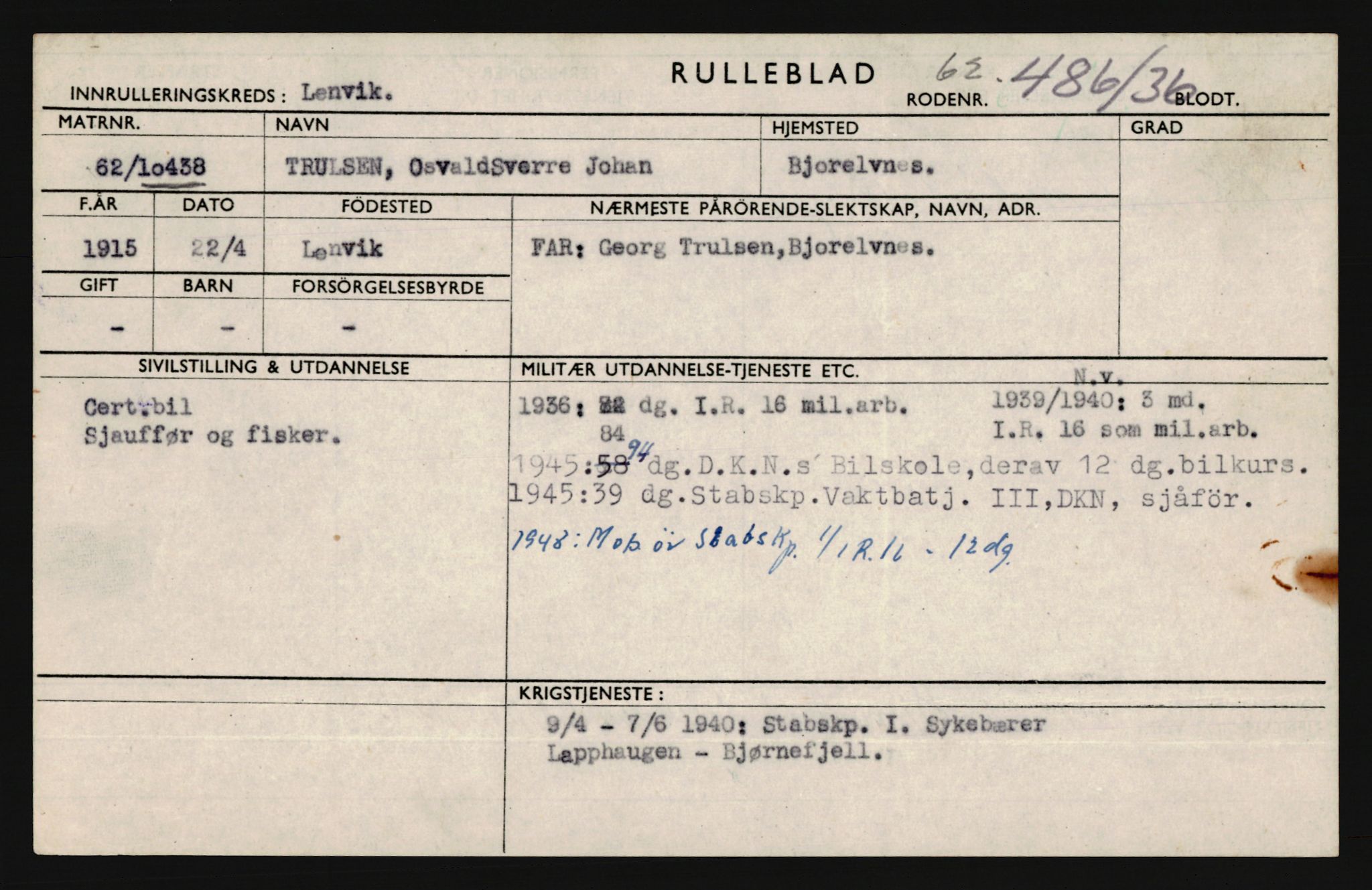 Forsvaret, Troms infanteriregiment nr. 16, AV/RA-RAFA-3146/P/Pa/L0020: Rulleblad for regimentets menige mannskaper, årsklasse 1936, 1936, p. 1305