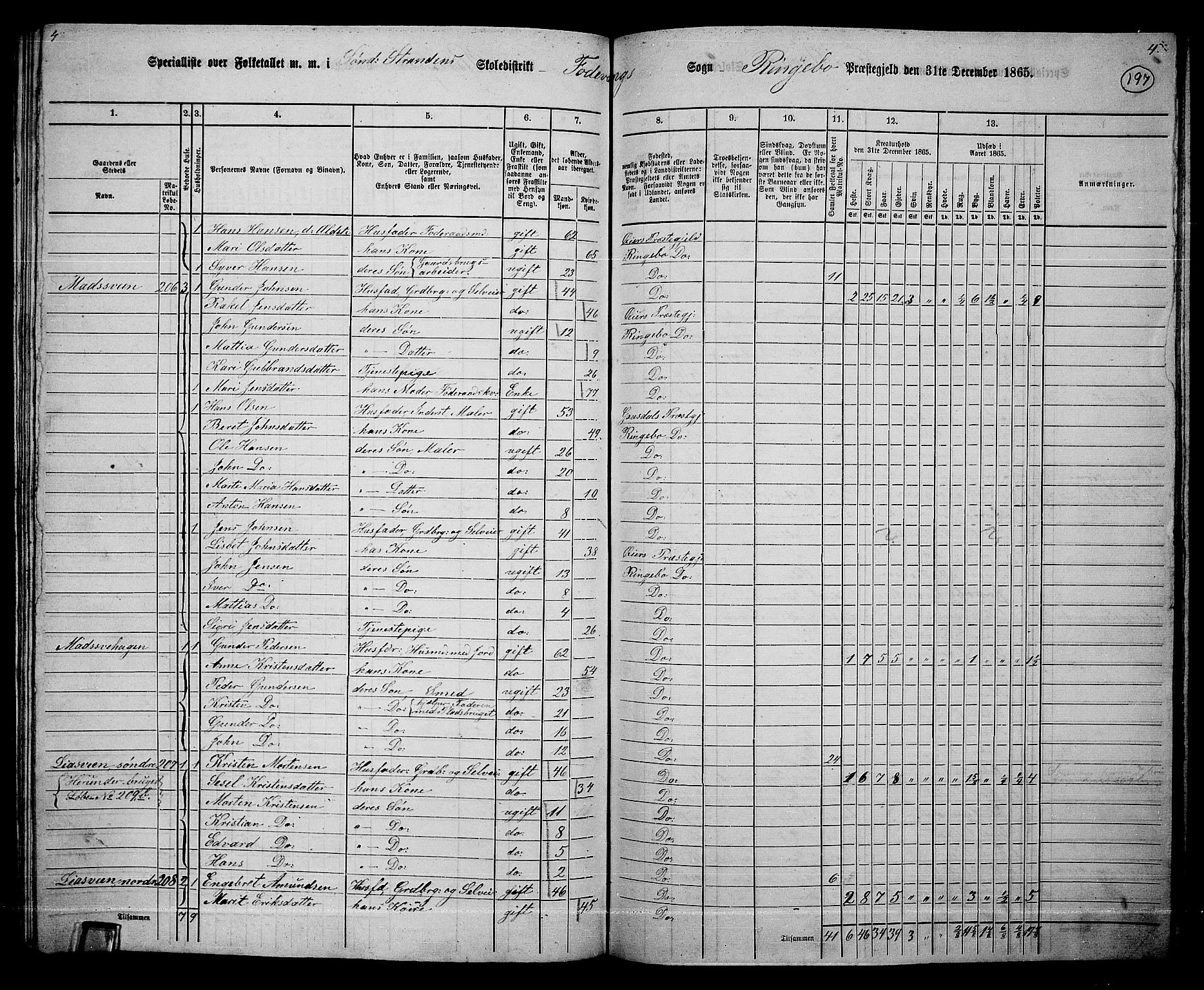 RA, 1865 census for Ringebu, 1865, p. 170