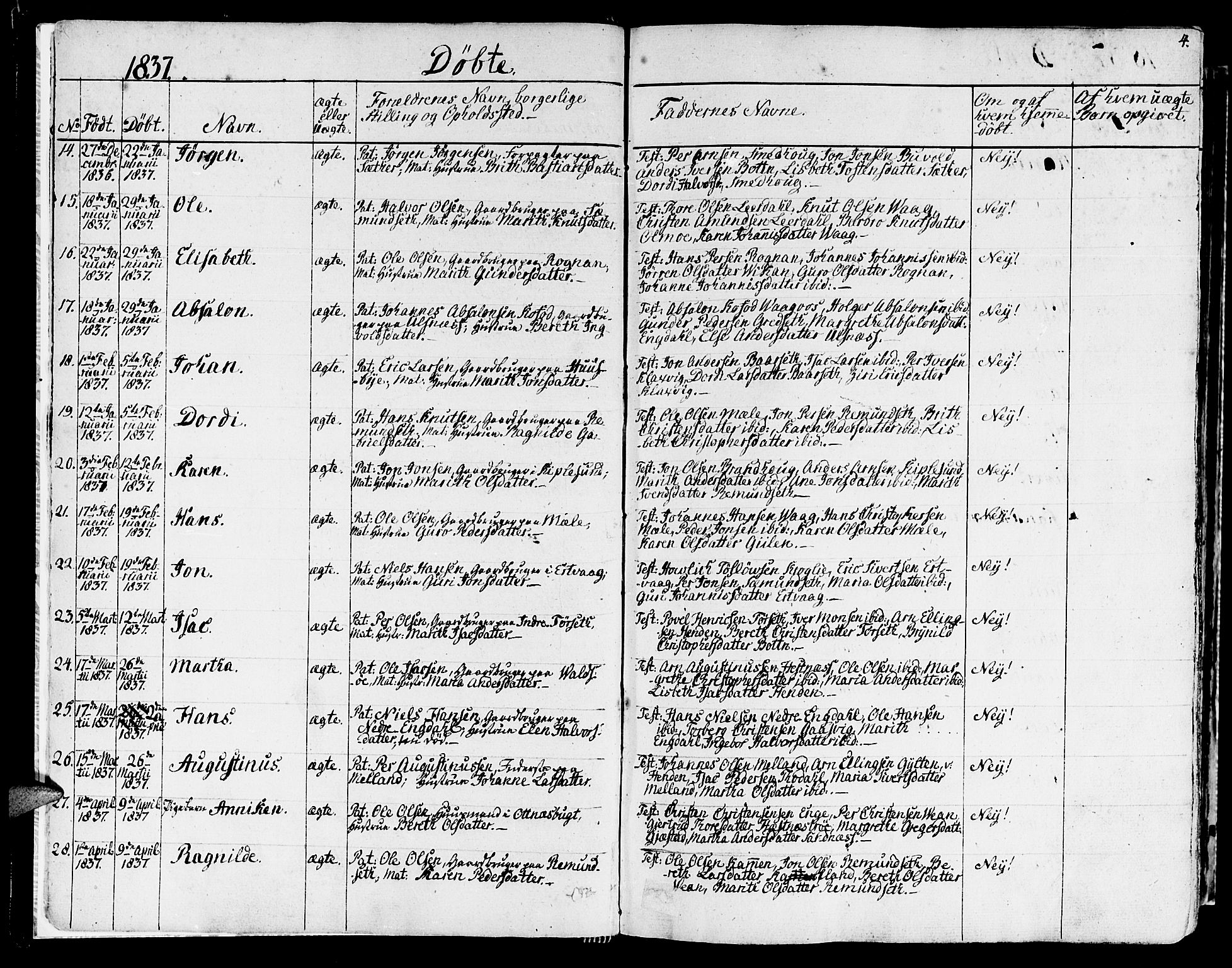 Ministerialprotokoller, klokkerbøker og fødselsregistre - Møre og Romsdal, SAT/A-1454/578/L0904: Parish register (official) no. 578A03, 1836-1858, p. 4