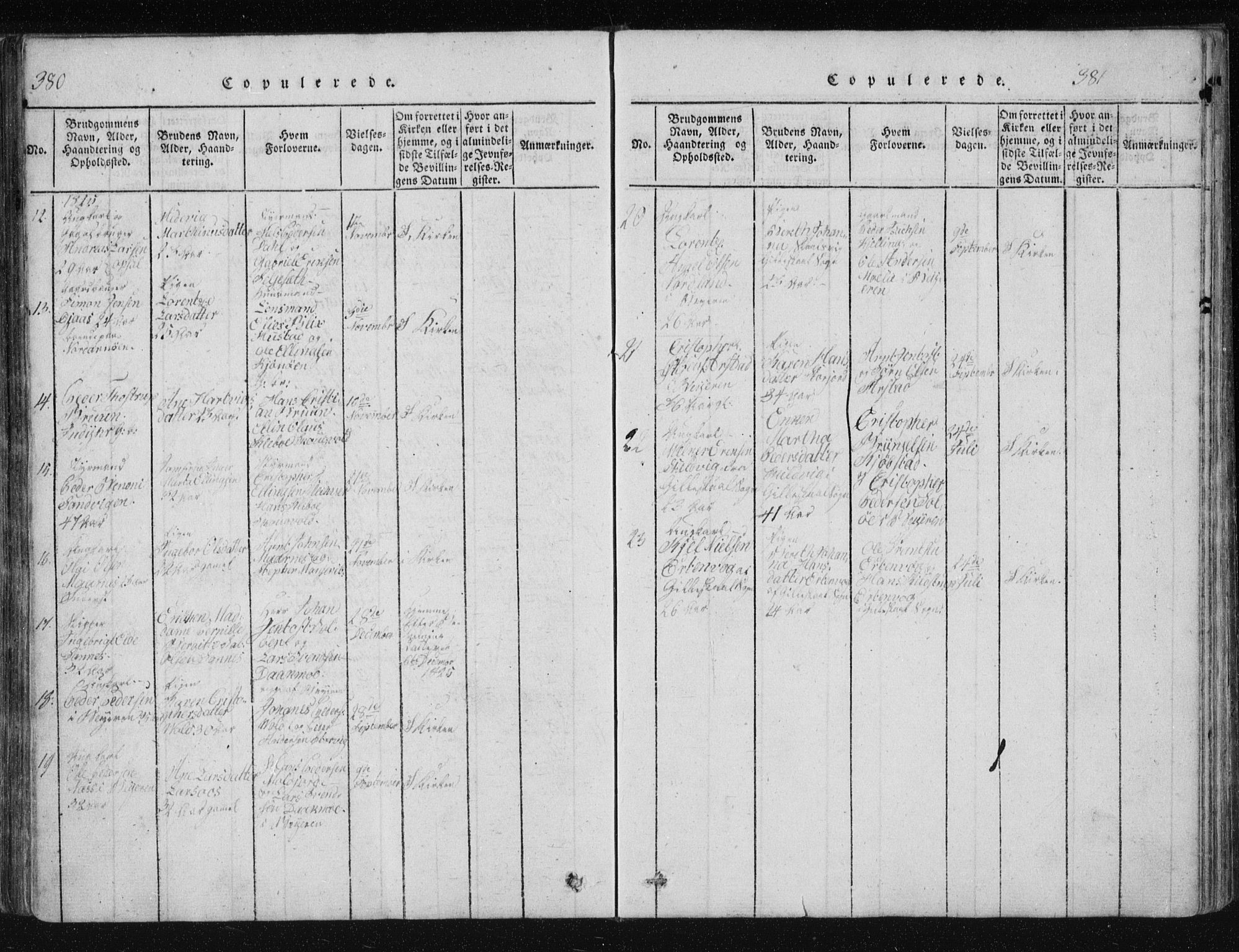 Ministerialprotokoller, klokkerbøker og fødselsregistre - Nordland, SAT/A-1459/805/L0096: Parish register (official) no. 805A03, 1820-1837, p. 380-381